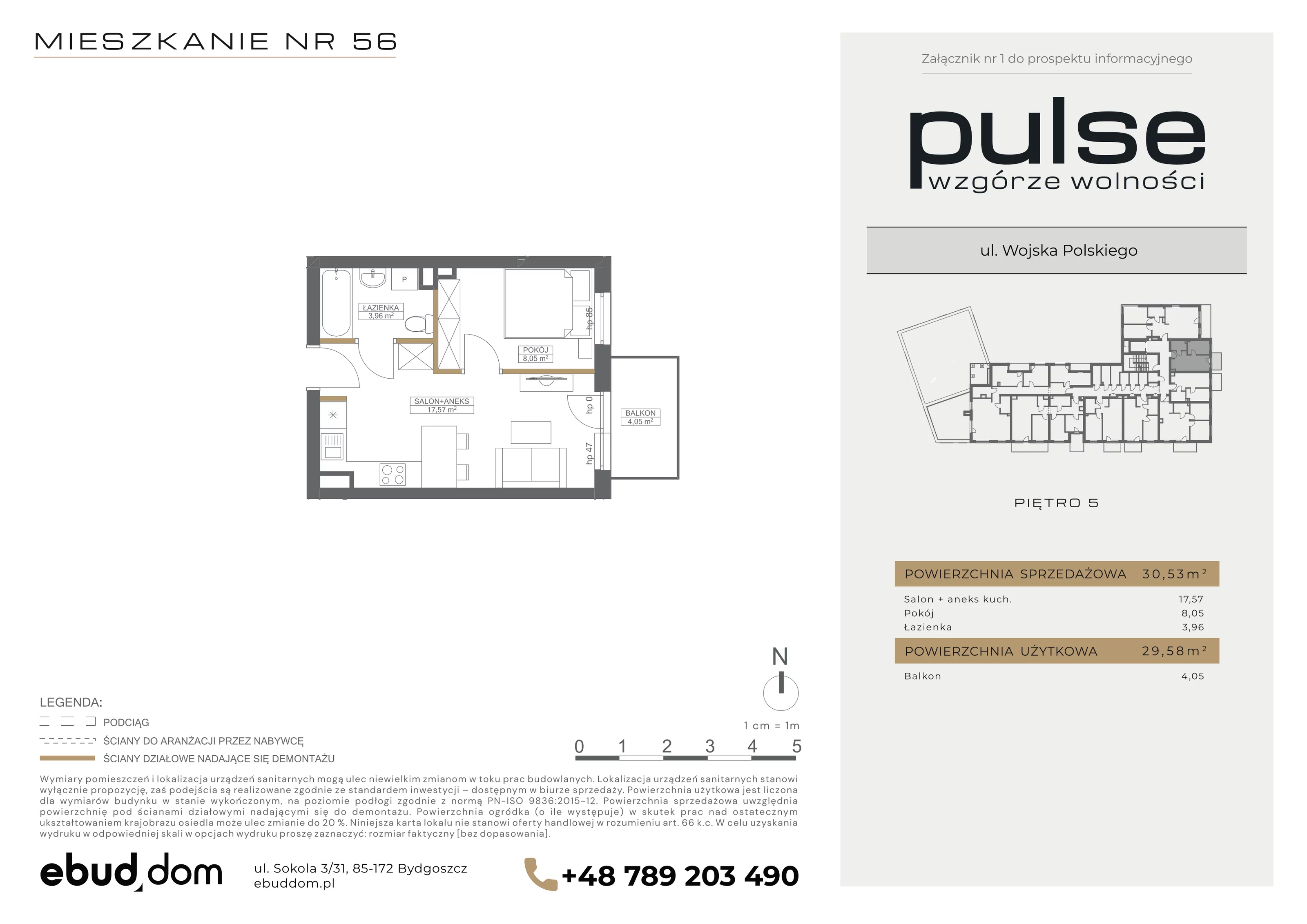 2 pokoje, mieszkanie 30,53 m², piętro 5, oferta nr 56, Pulse, Bydgoszcz, Wzgórze Wolności, ul. Wojska Polskiego