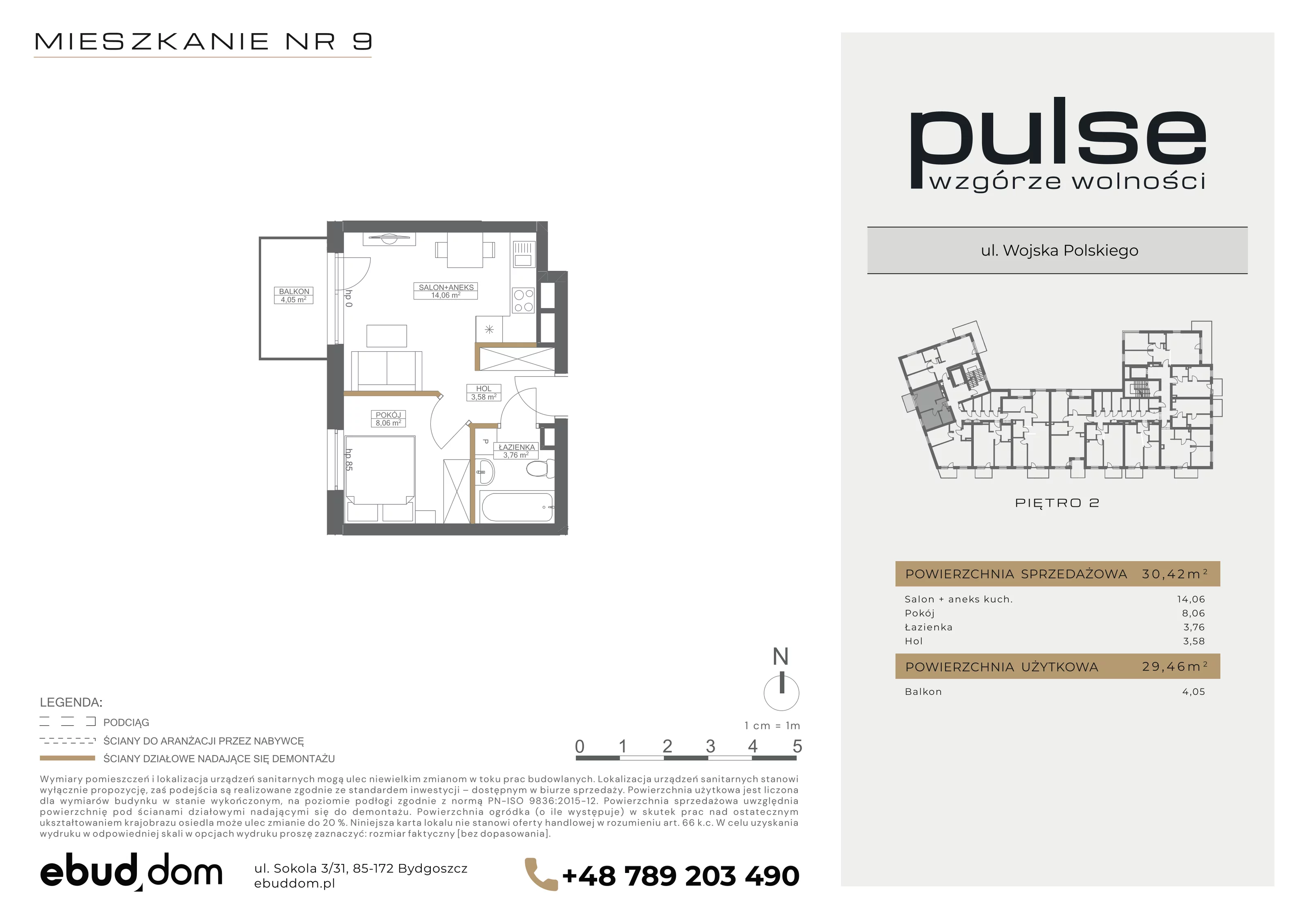 2 pokoje, mieszkanie 30,42 m², piętro 2, oferta nr 9, Pulse, Bydgoszcz, Wzgórze Wolności, ul. Wojska Polskiego