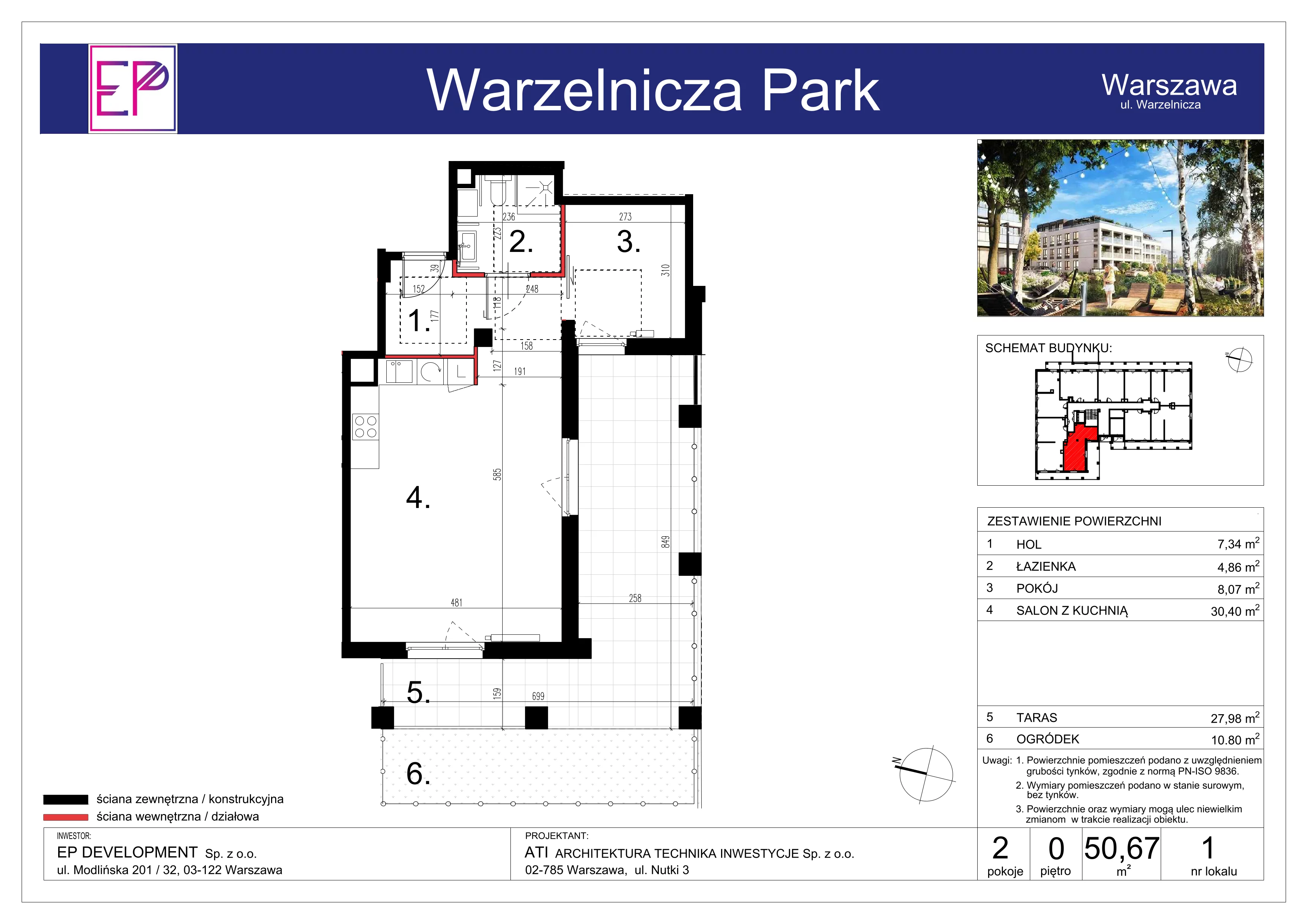 2 pokoje, mieszkanie 50,67 m², parter, oferta nr WP-1, Warzelnicza Park, Warszawa, Białołęka, Brzeziny, ul. Warzelnicza
