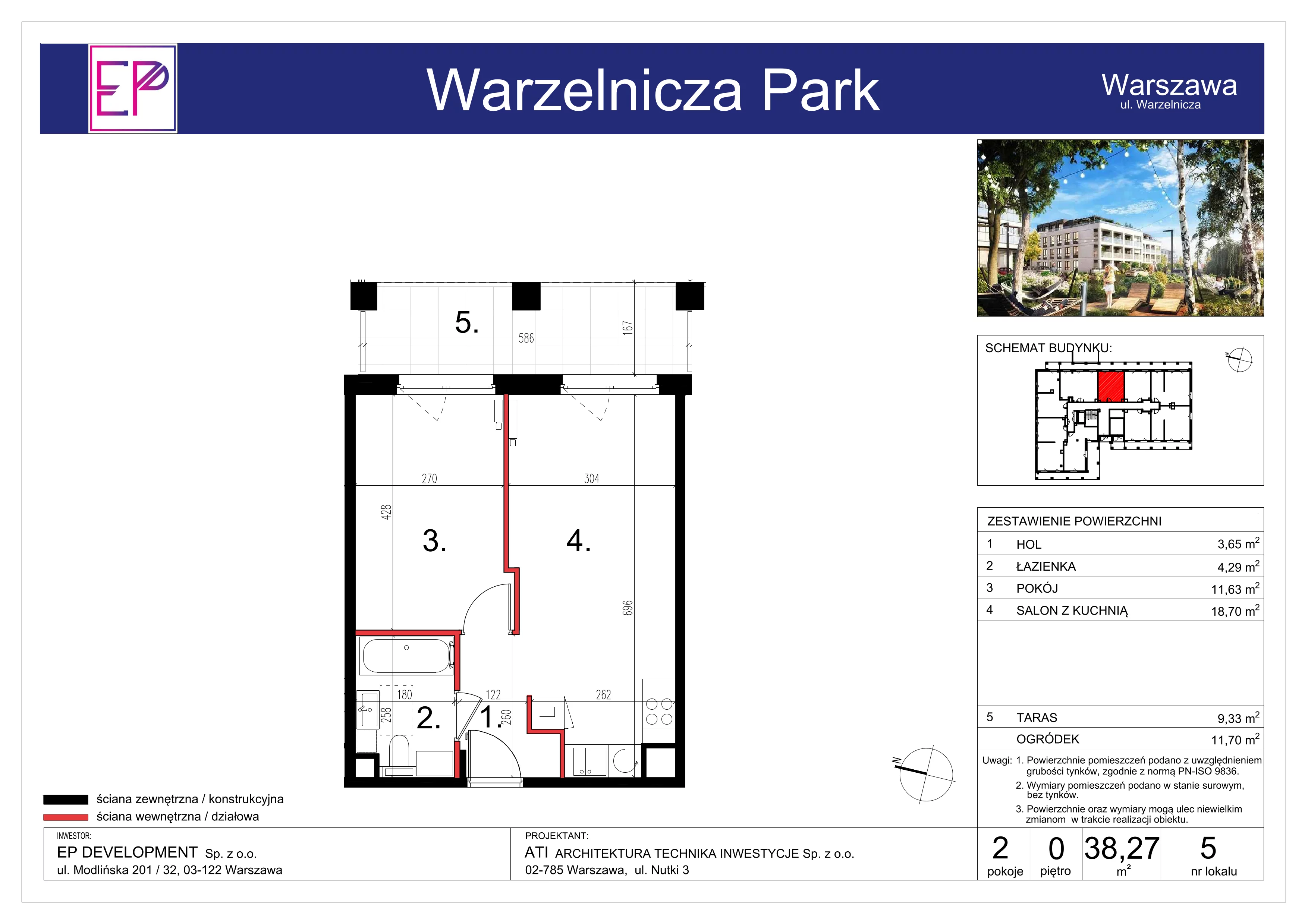 2 pokoje, mieszkanie 38,27 m², parter, oferta nr WP-5, Warzelnicza Park, Warszawa, Białołęka, Brzeziny, ul. Warzelnicza