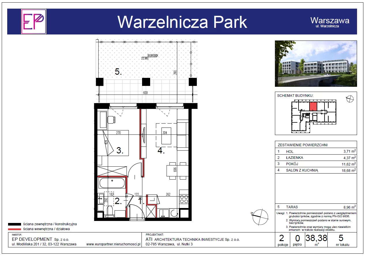 2 pokoje, mieszkanie 38,27 m², parter, oferta nr WP-5, Warzelnicza Park, Warszawa, Białołęka, Brzeziny, ul. Warzelnicza