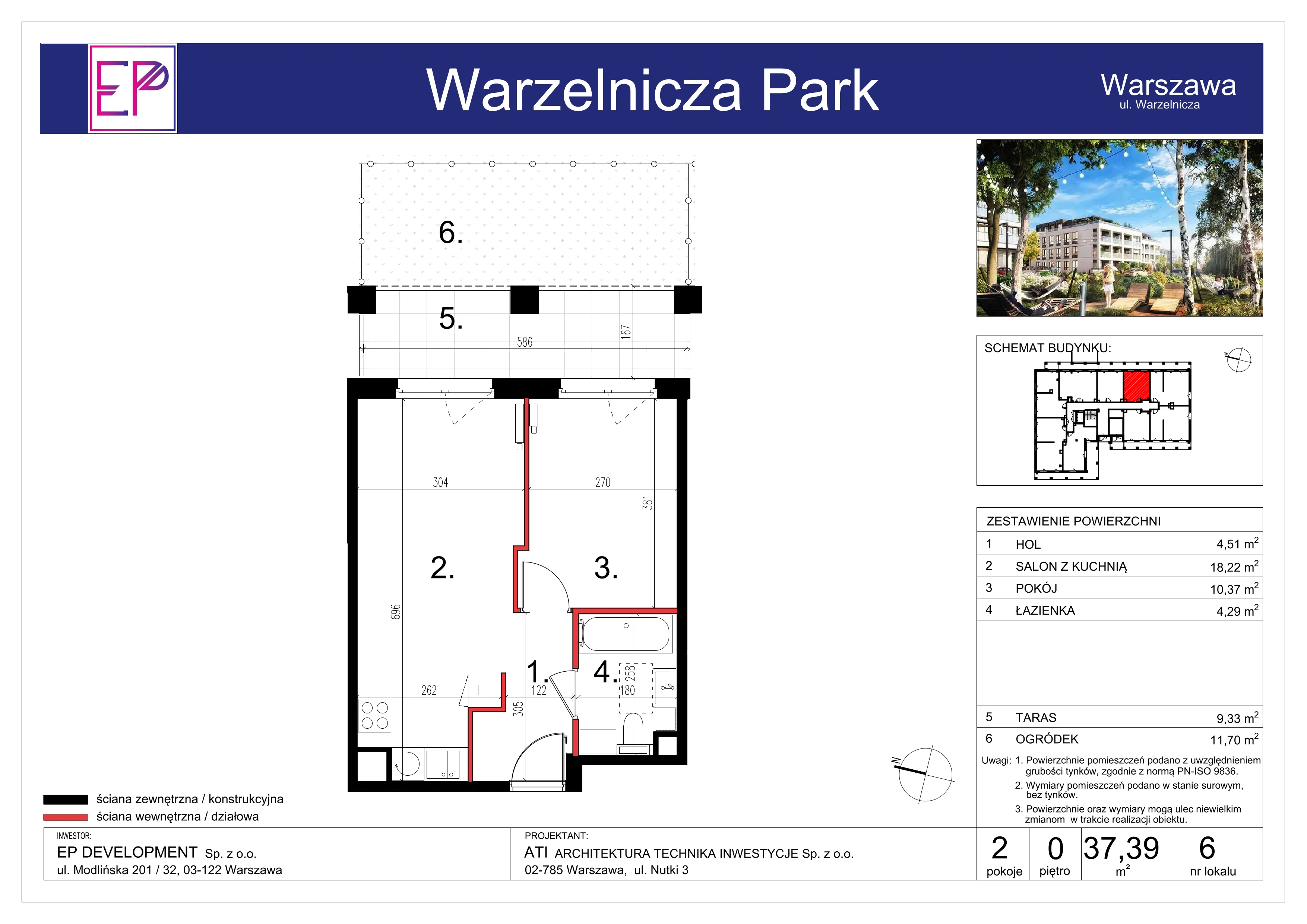 2 pokoje, mieszkanie 37,39 m², parter, oferta nr WP-6, Warzelnicza Park, Warszawa, Białołęka, Brzeziny, ul. Warzelnicza