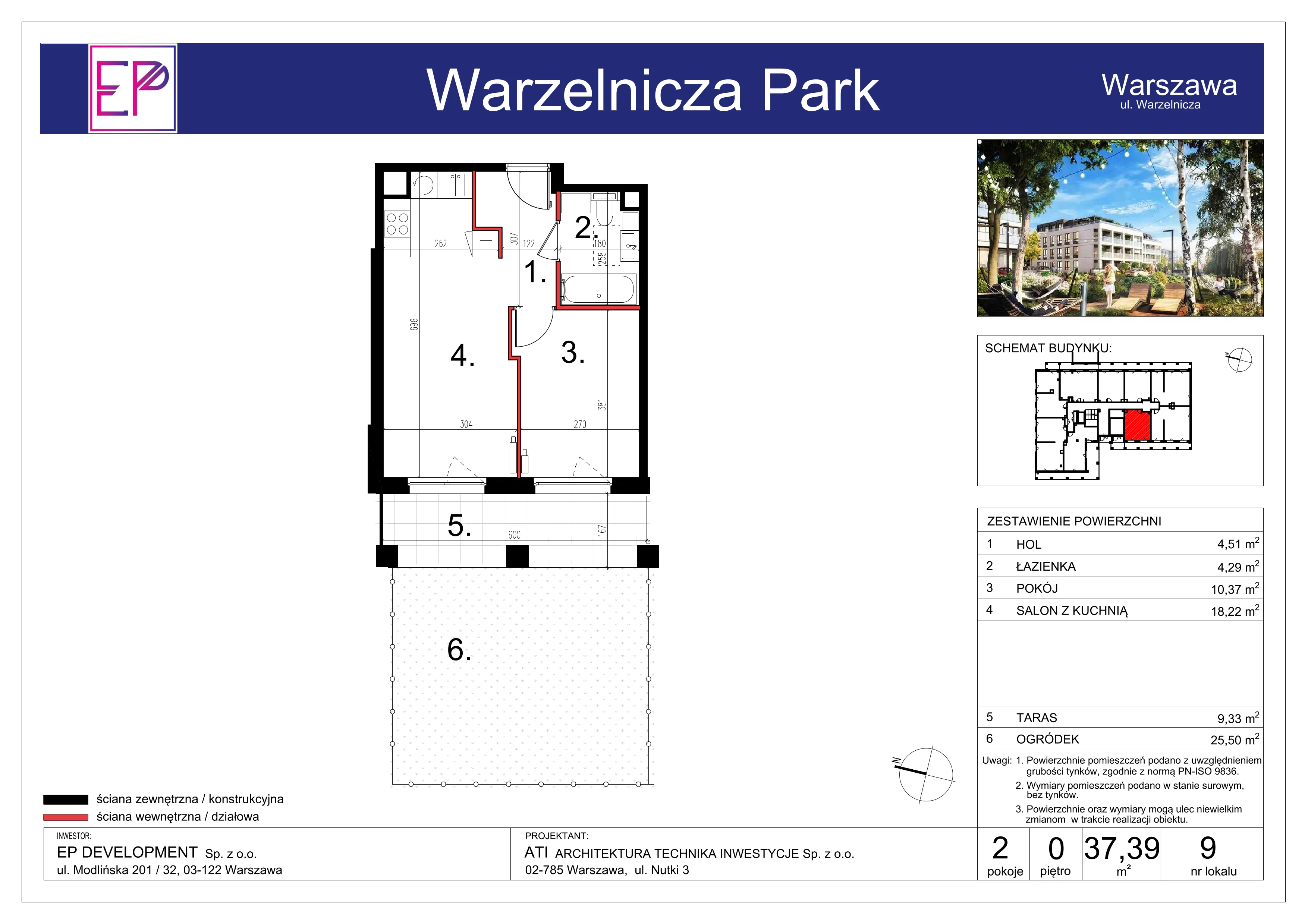 2 pokoje, mieszkanie 37,39 m², parter, oferta nr WP-9, Warzelnicza Park, Warszawa, Białołęka, Brzeziny, ul. Warzelnicza