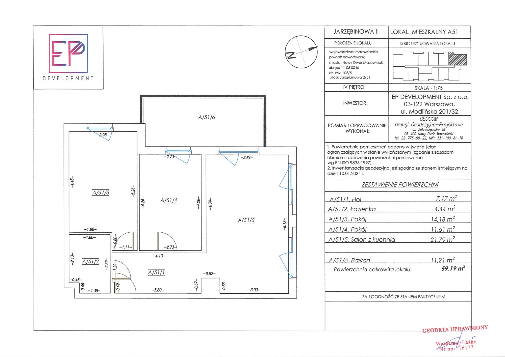 Mieszkanie 59,19 m², piętro 4, oferta nr A-51, Rezydencja Jarzębinowa II, Nowy Dwór Mazowiecki, Kępa Nowodworska, ul. Jarzębinowa 2