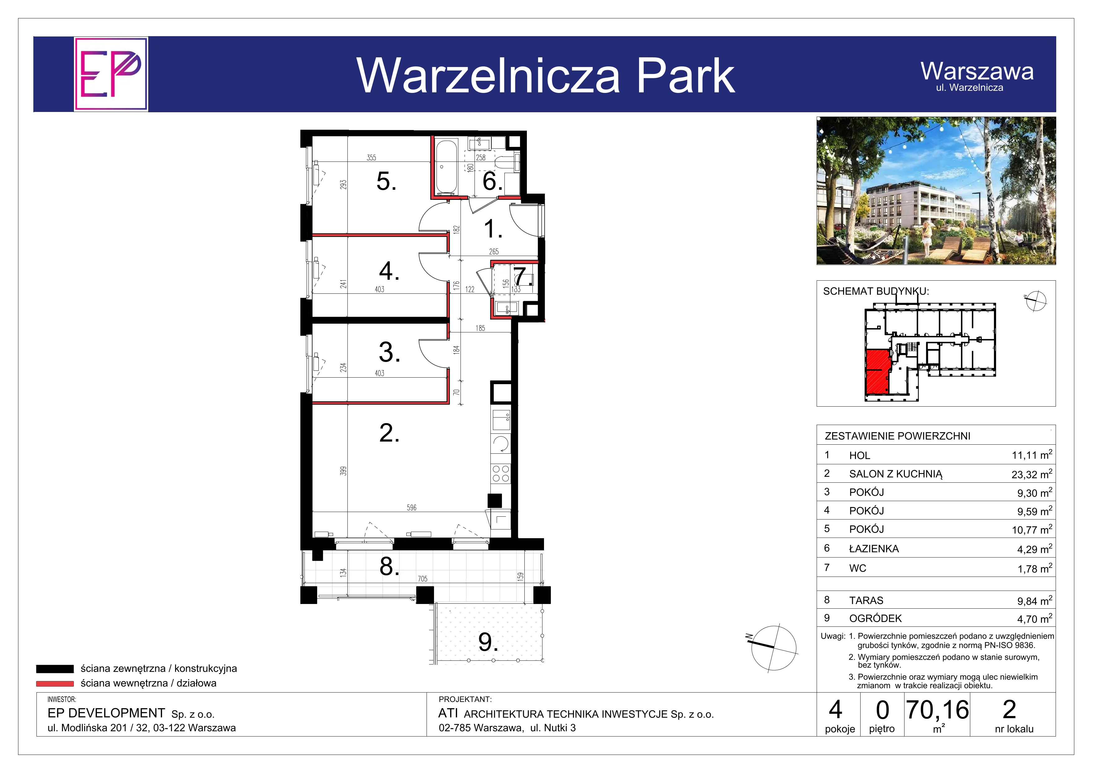 4 pokoje, mieszkanie 70,16 m², parter, oferta nr WP-2, Warzelnicza Park, Warszawa, Białołęka, Brzeziny, ul. Warzelnicza