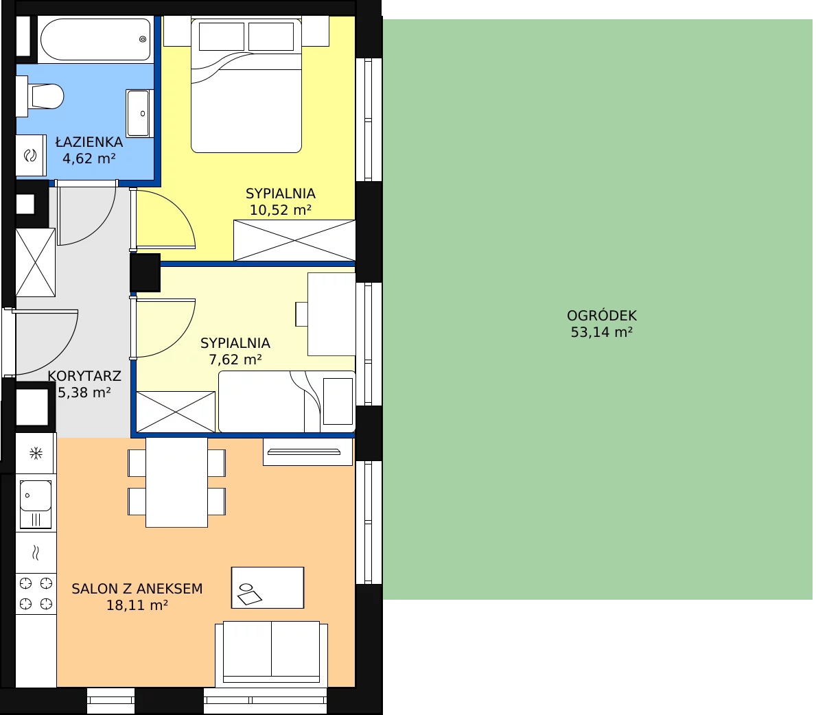 3 pokoje, mieszkanie 46,49 m², parter, oferta nr 5, Apartamenty Talarowa 3, Warszawa, Białołęka, Tarchomin, ul. Talarowa