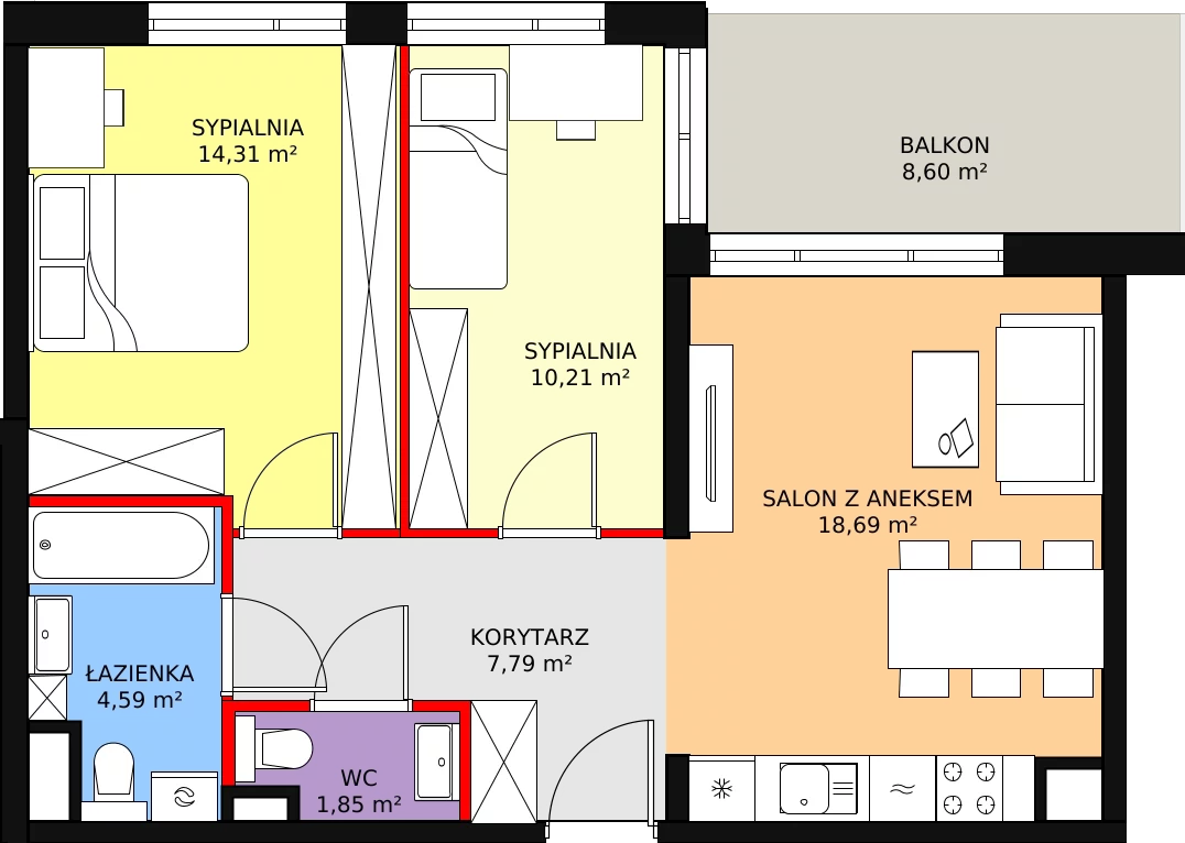 3 pokoje, mieszkanie 57,78 m², piętro 1, oferta nr 11, Apartamenty Talarowa 3, Warszawa, Białołęka, Tarchomin, ul. Talarowa