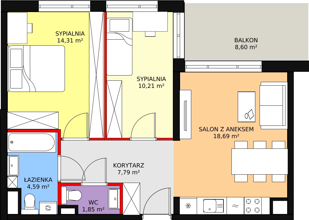 3 pokoje, mieszkanie 57,83 m², piętro 2, oferta nr 21, Apartamenty Talarowa 3, Warszawa, Białołęka, Tarchomin, ul. Talarowa