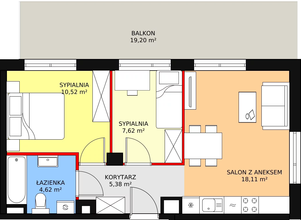 3 pokoje, mieszkanie 46,49 m², piętro 2, oferta nr 22, Apartamenty Talarowa 3, Warszawa, Białołęka, Tarchomin, ul. Talarowa