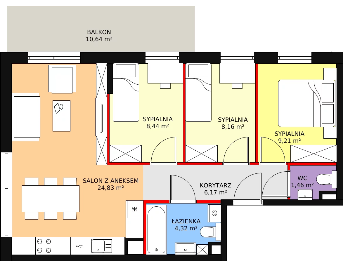 4 pokoje, mieszkanie 62,78 m², piętro 3, oferta nr 37, Apartamenty Talarowa 3, Warszawa, Białołęka, Tarchomin, ul. Talarowa