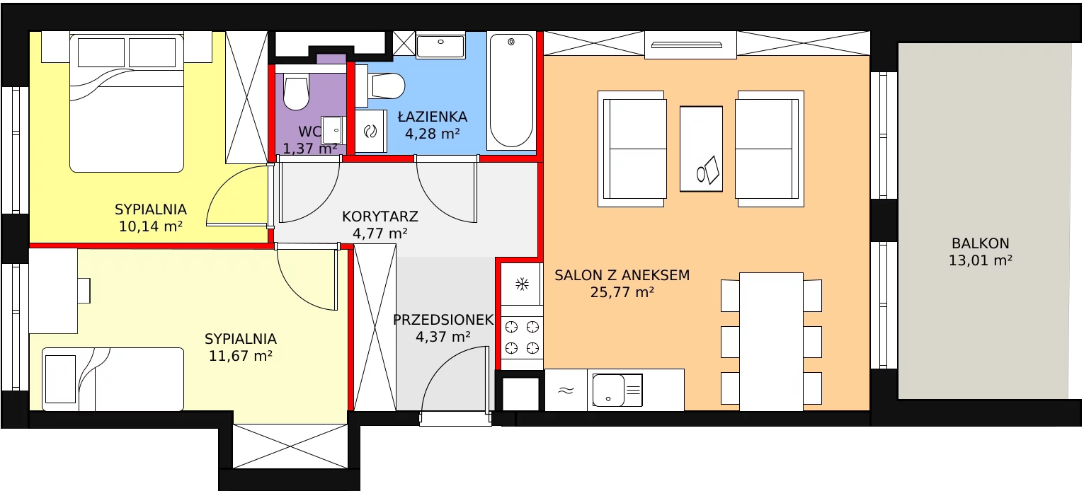 3 pokoje, mieszkanie 63,01 m², piętro 1, oferta nr 44, Apartamenty Talarowa 3, Warszawa, Białołęka, Tarchomin, ul. Talarowa