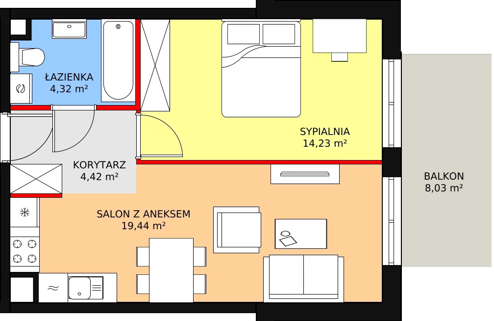 2 pokoje, mieszkanie 42,53 m², piętro 1, oferta nr 45, Apartamenty Talarowa 3, Warszawa, Białołęka, Tarchomin, ul. Talarowa