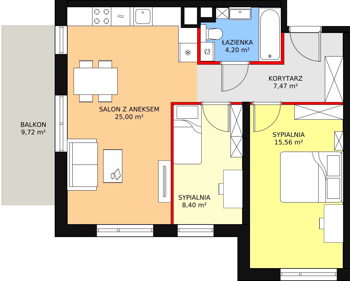 3 pokoje, mieszkanie 60,78 m², piętro 5, oferta nr A-56, Rezydencja Jarzębinowa II, Nowy Dwór Mazowiecki, Kępa Nowodworska, ul. Jarzębinowa 2