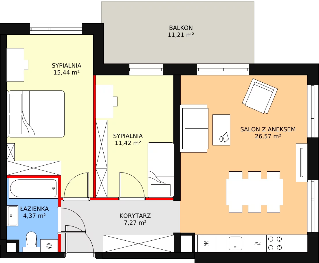 3 pokoje, mieszkanie 65,07 m², piętro 1, oferta nr A-18, Rezydencja Jarzębinowa II, Nowy Dwór Mazowiecki, Kępa Nowodworska, ul. Jarzębinowa 2