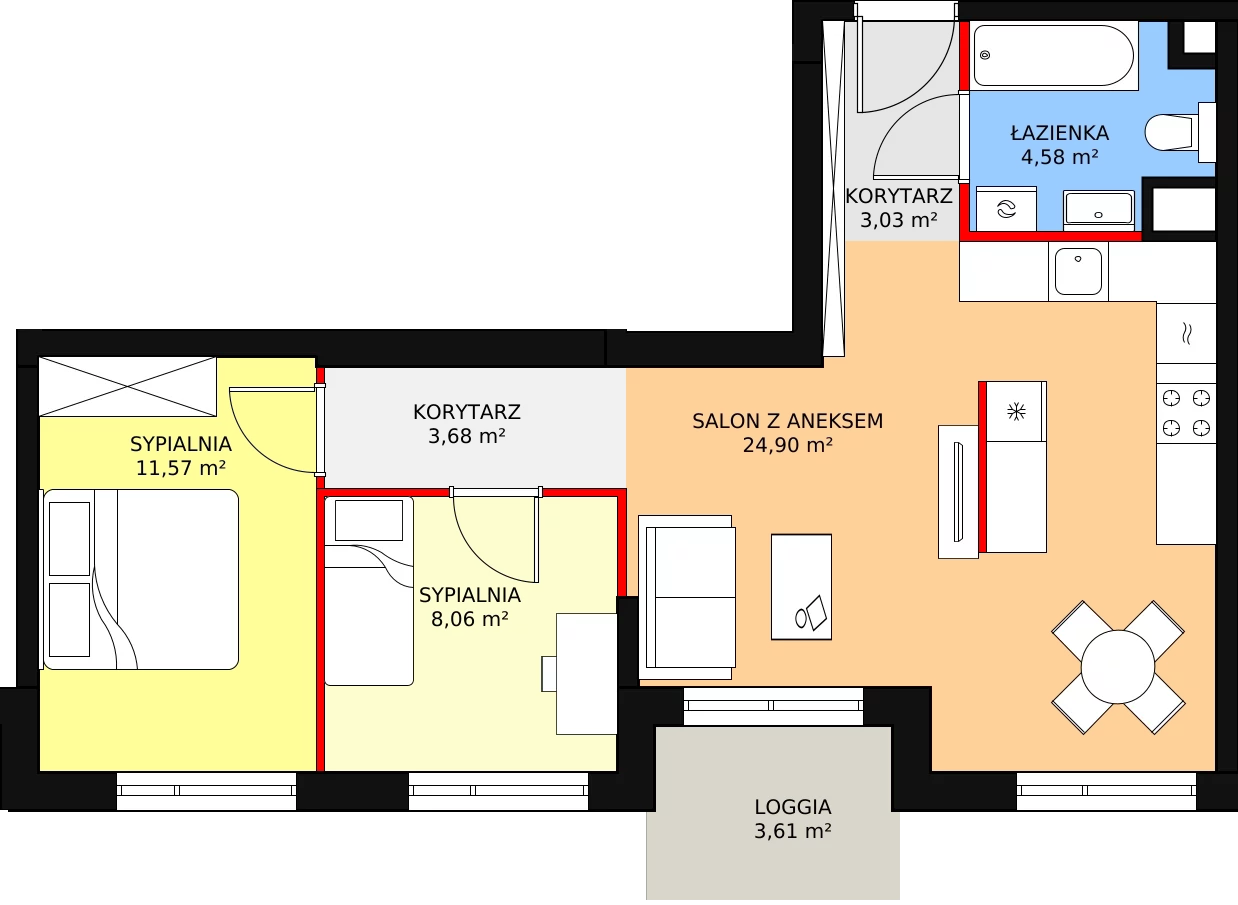 3 pokoje, mieszkanie 57,80 m², piętro 5, oferta nr A-65, Rezydencja Jarzębinowa II, Nowy Dwór Mazowiecki, Kępa Nowodworska, ul. Jarzębinowa 2