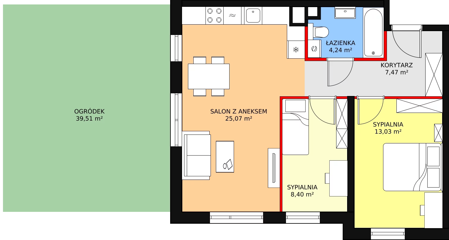 3 pokoje, mieszkanie 58,66 m², parter, oferta nr B-2, Rezydencja Jarzębinowa II, Nowy Dwór Mazowiecki, Kępa Nowodworska, ul. Jarzębinowa 2