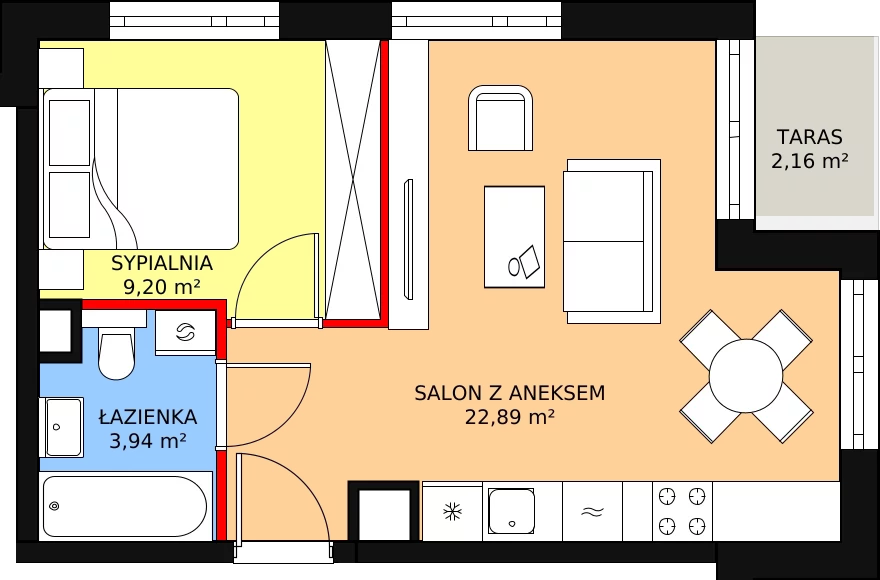 Zalety mieszkania 35.98 m², B01