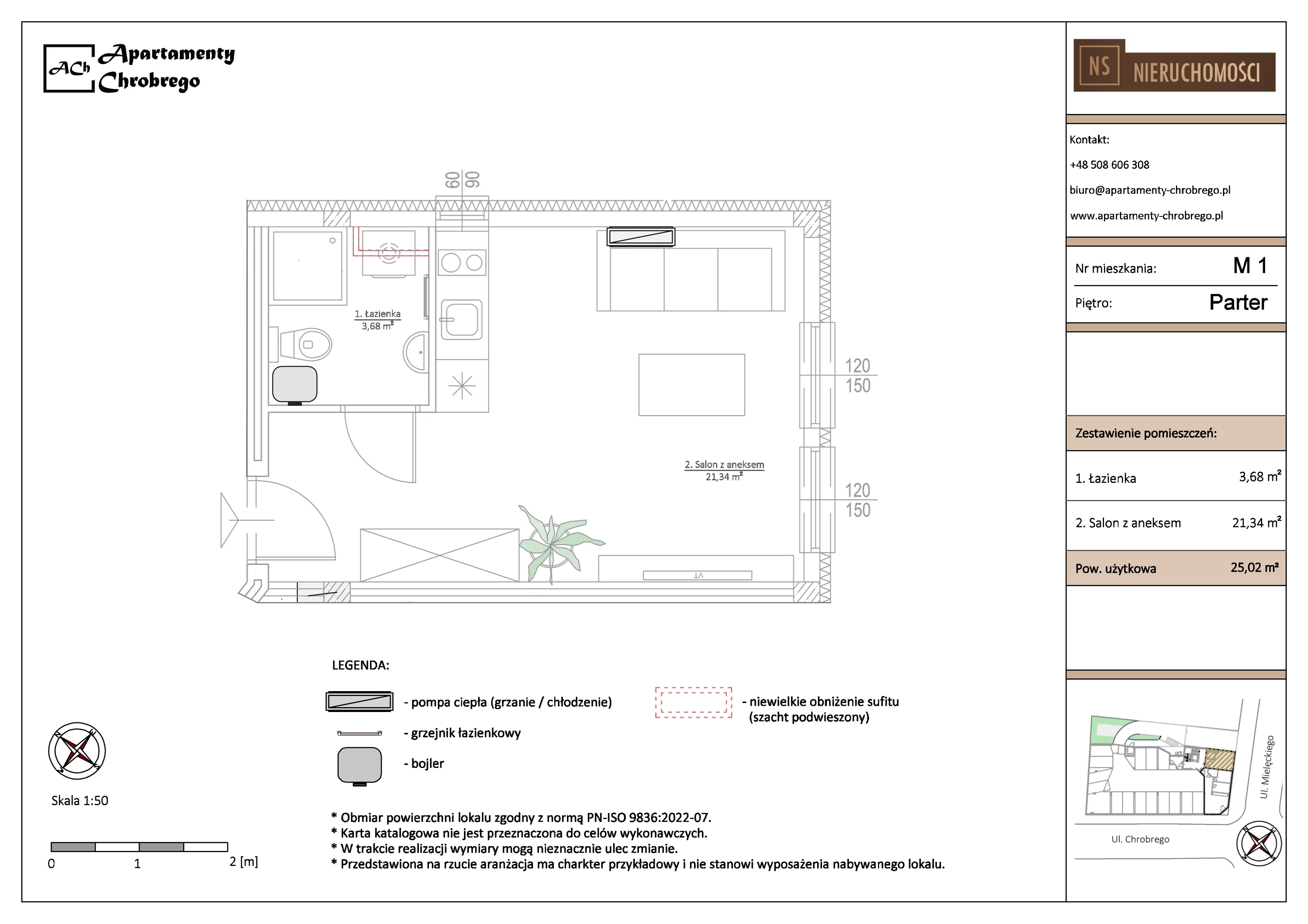 Apartament 25,02 m², parter, oferta nr M1, Apartamenty Chrobrego, Chorzów, Centrum, ul. Mielęckiego 22