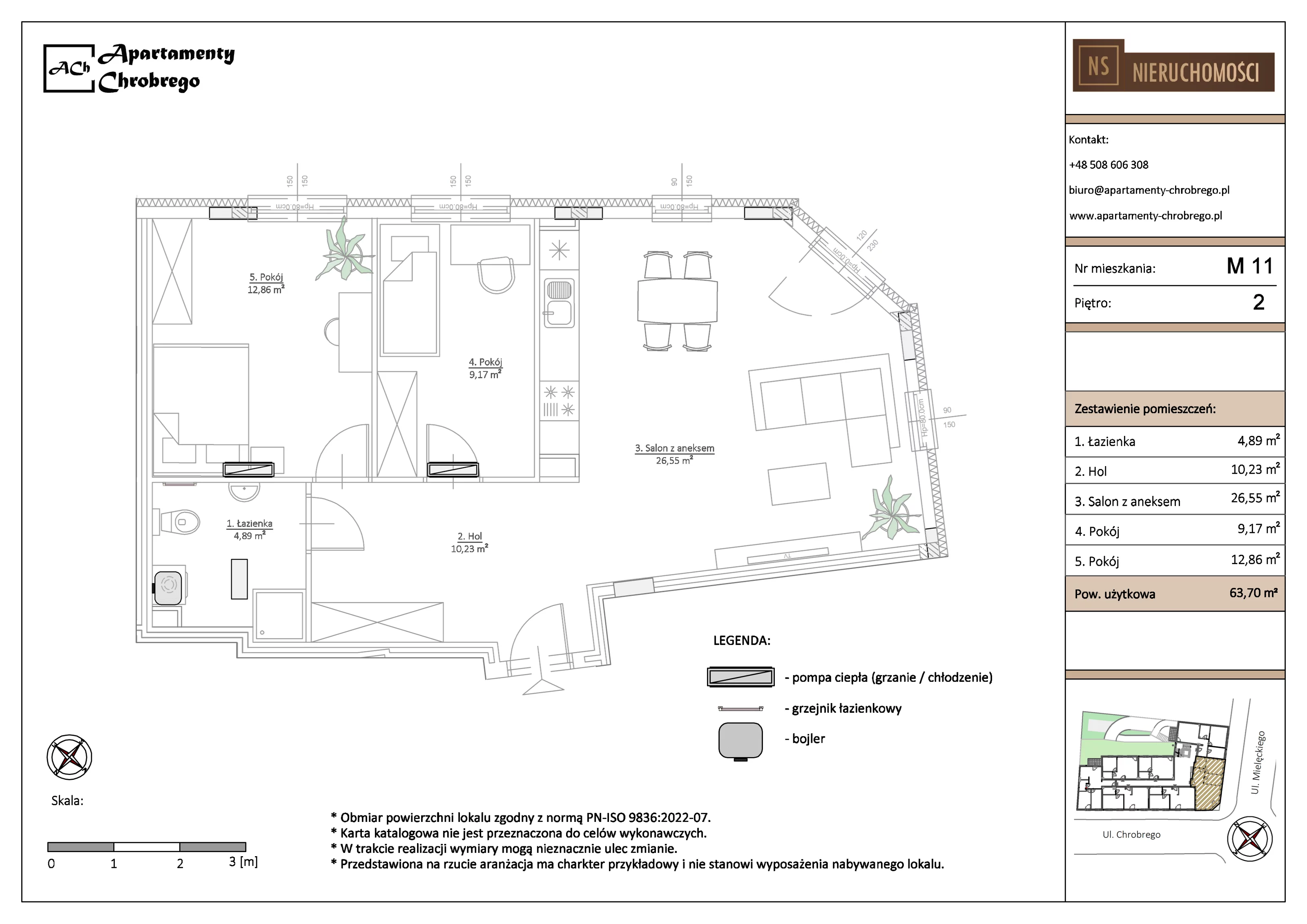 Apartament 63,70 m², piętro 2, oferta nr M11, Apartamenty Chrobrego, Chorzów, Centrum, ul. Mielęckiego 22