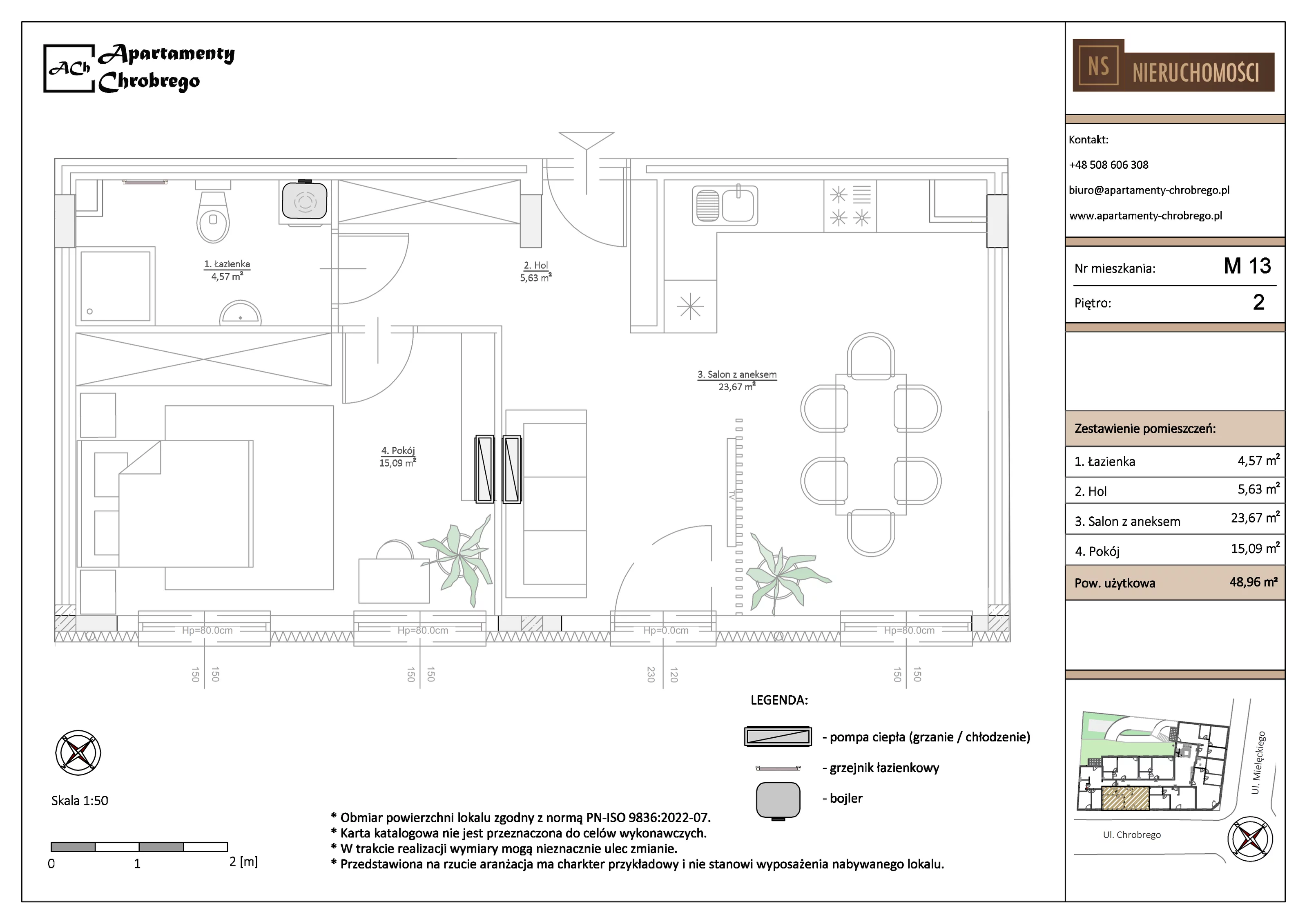 Apartament 48,96 m², piętro 2, oferta nr M13, Apartamenty Chrobrego, Chorzów, Centrum, ul. Mielęckiego 22