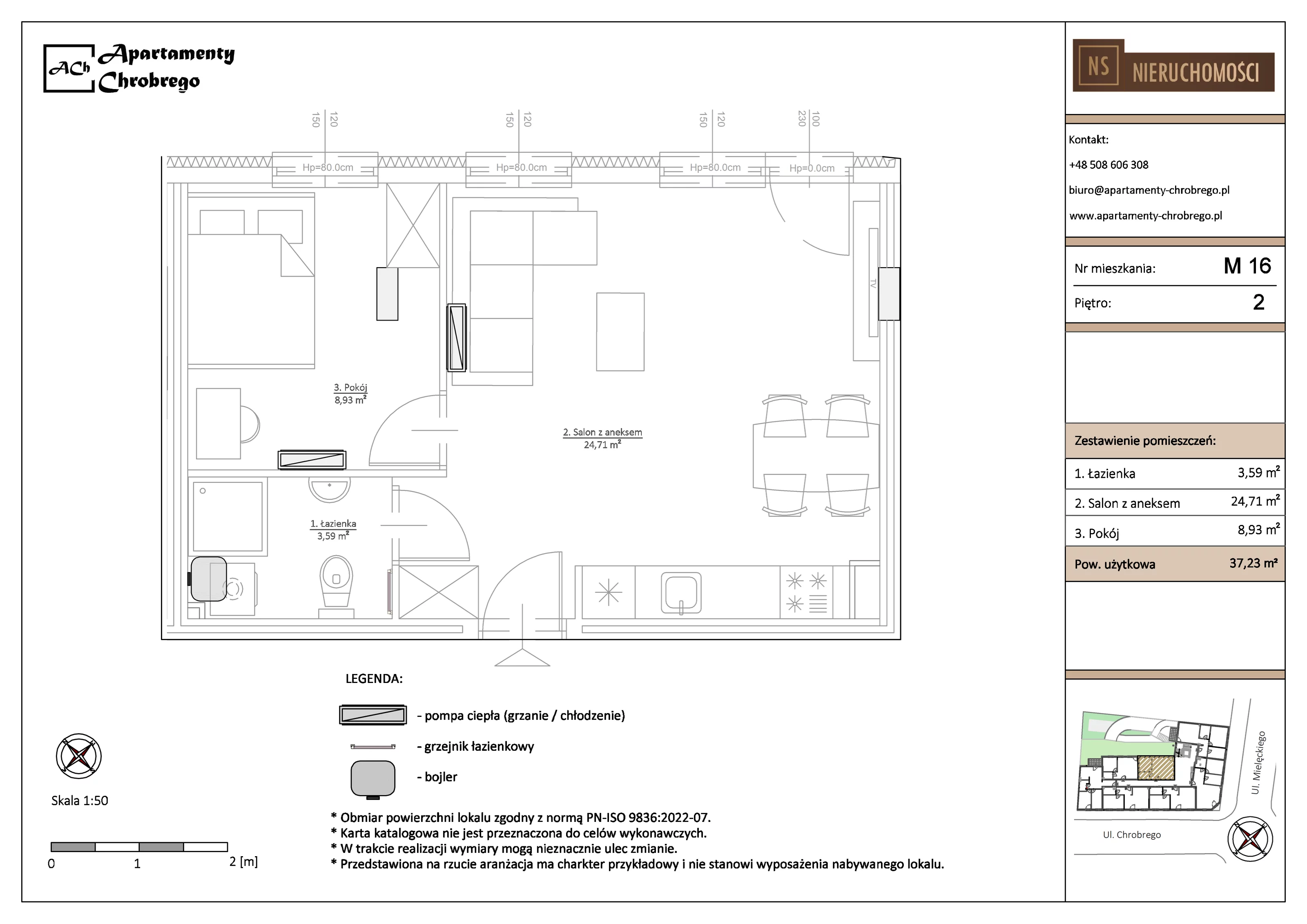 Apartament 37,23 m², piętro 2, oferta nr M16, Apartamenty Chrobrego, Chorzów, Centrum, ul. Mielęckiego 22