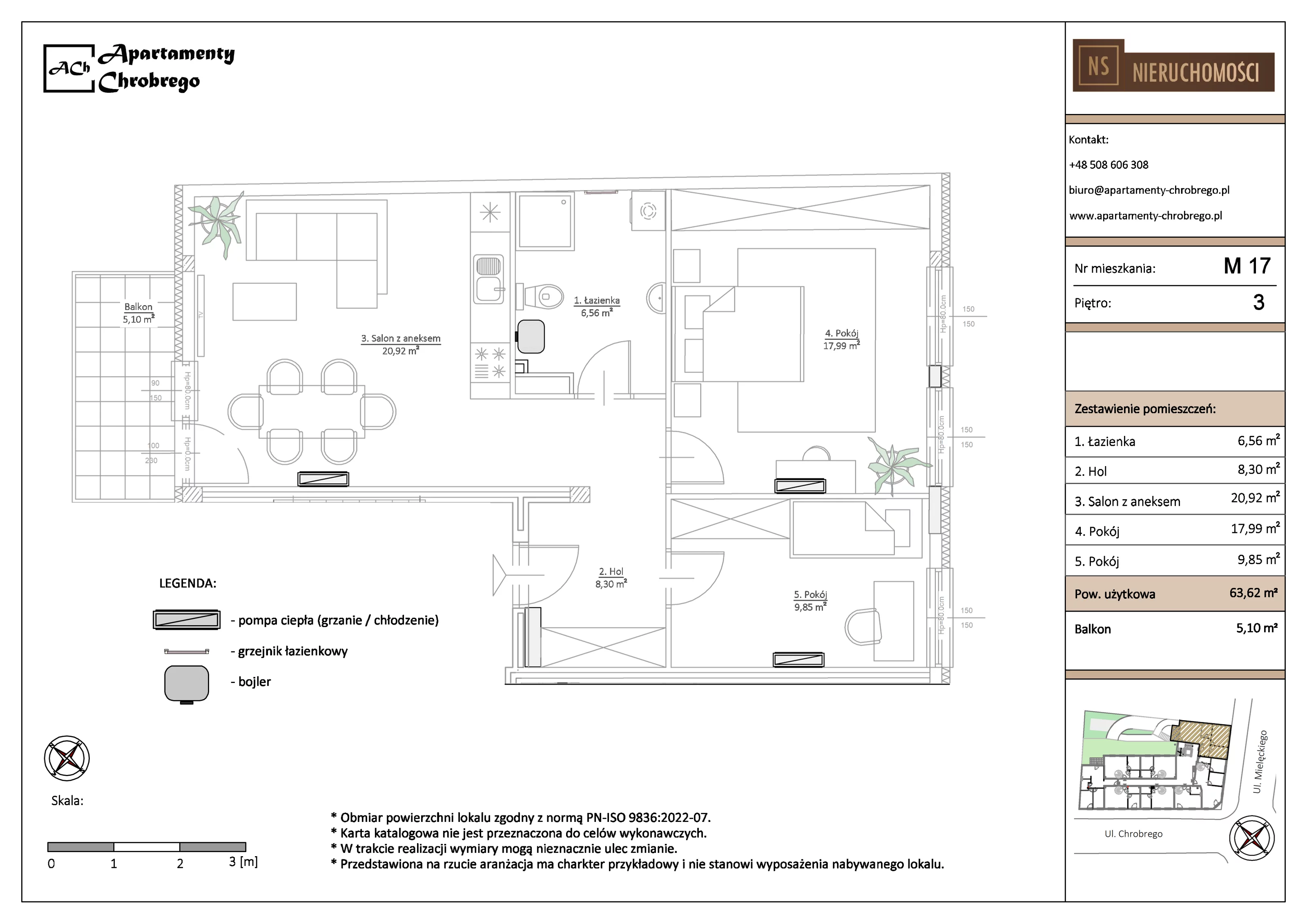 Apartament 63,62 m², piętro 3, oferta nr M17, Apartamenty Chrobrego, Chorzów, Centrum, ul. Mielęckiego 22