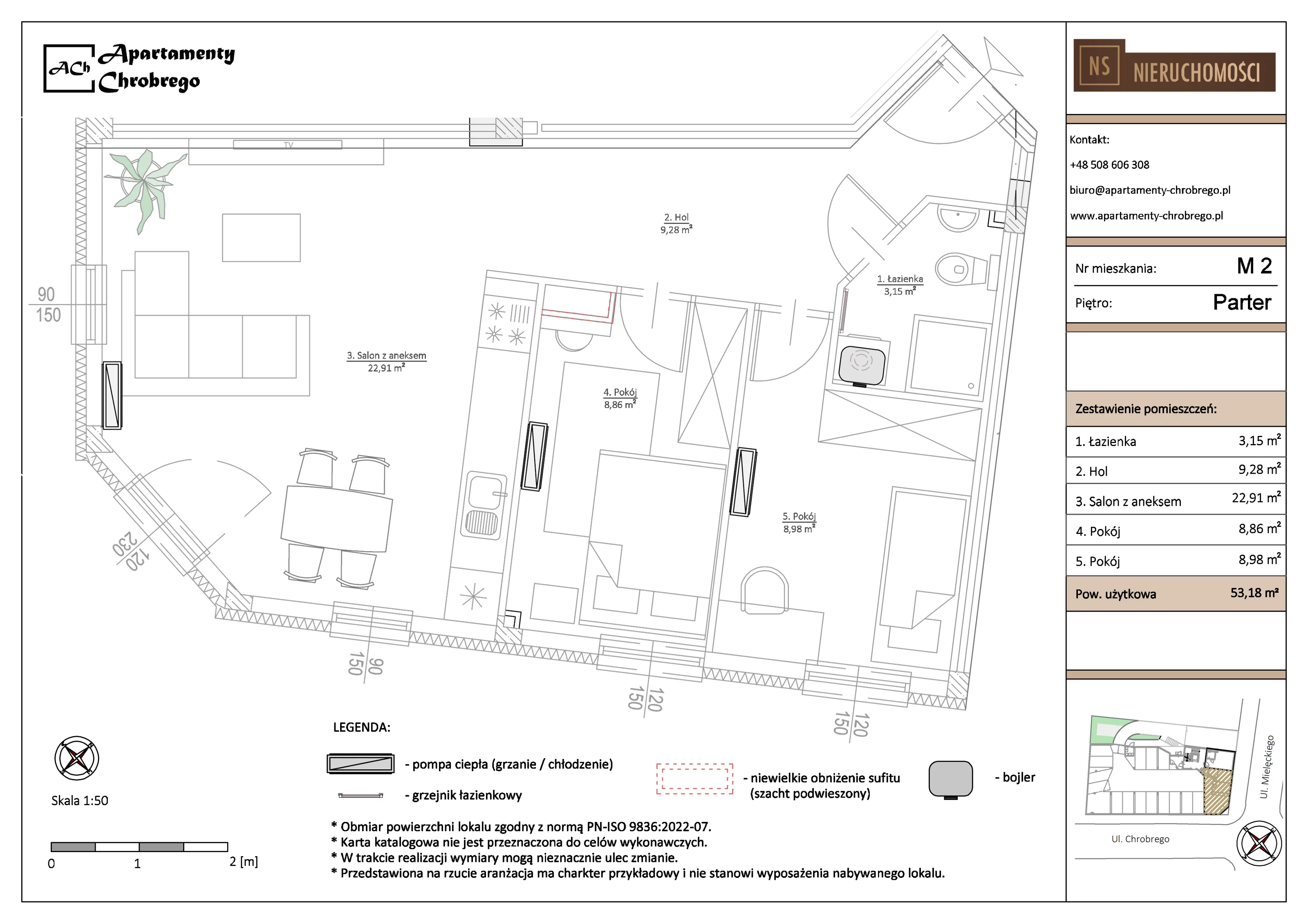 Apartament 53,18 m², parter, oferta nr M2, Apartamenty Chrobrego, Chorzów, Centrum, ul. Mielęckiego 22