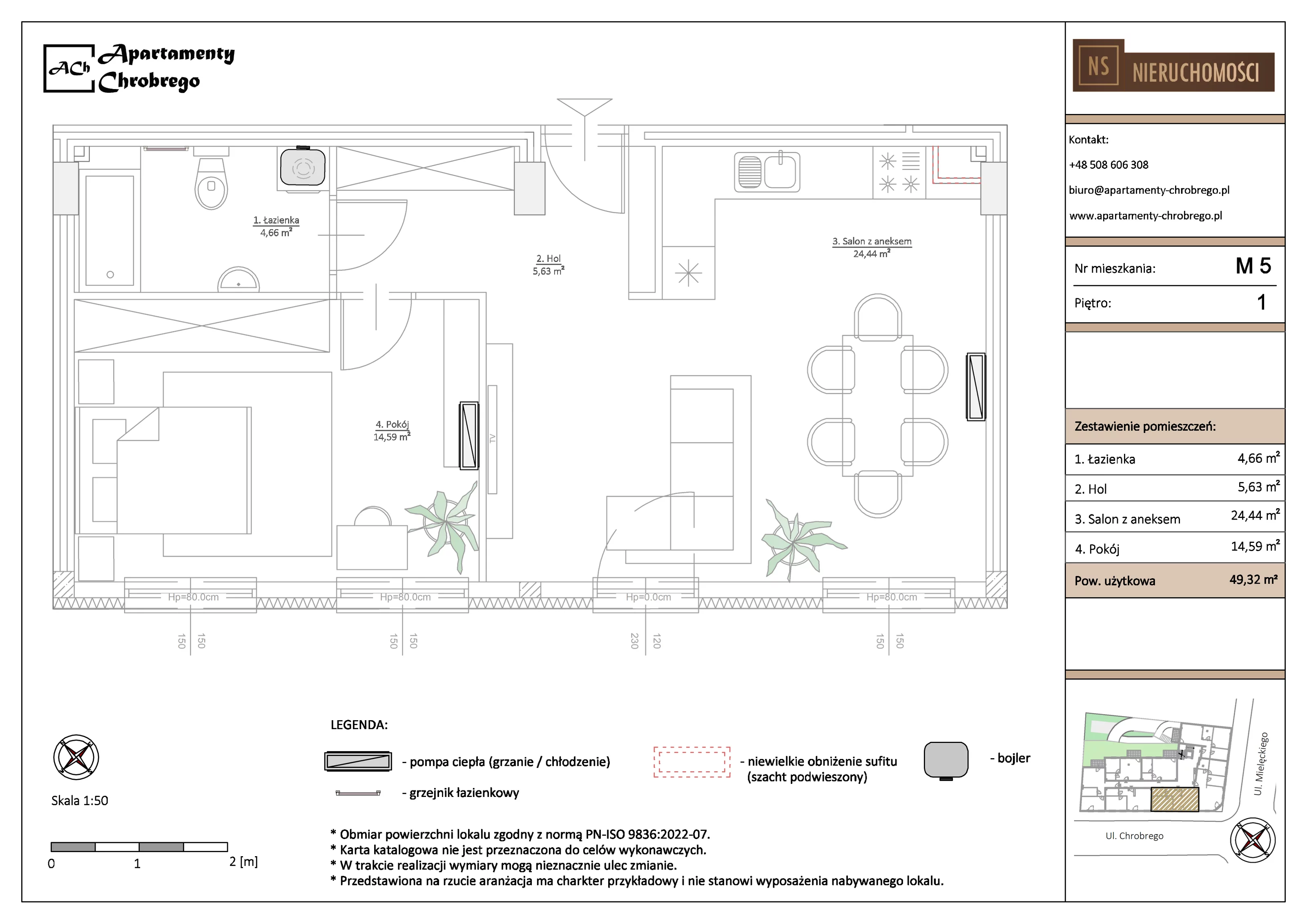 Apartament 49,32 m², piętro 1, oferta nr M5, Apartamenty Chrobrego, Chorzów, Centrum, ul. Mielęckiego 22