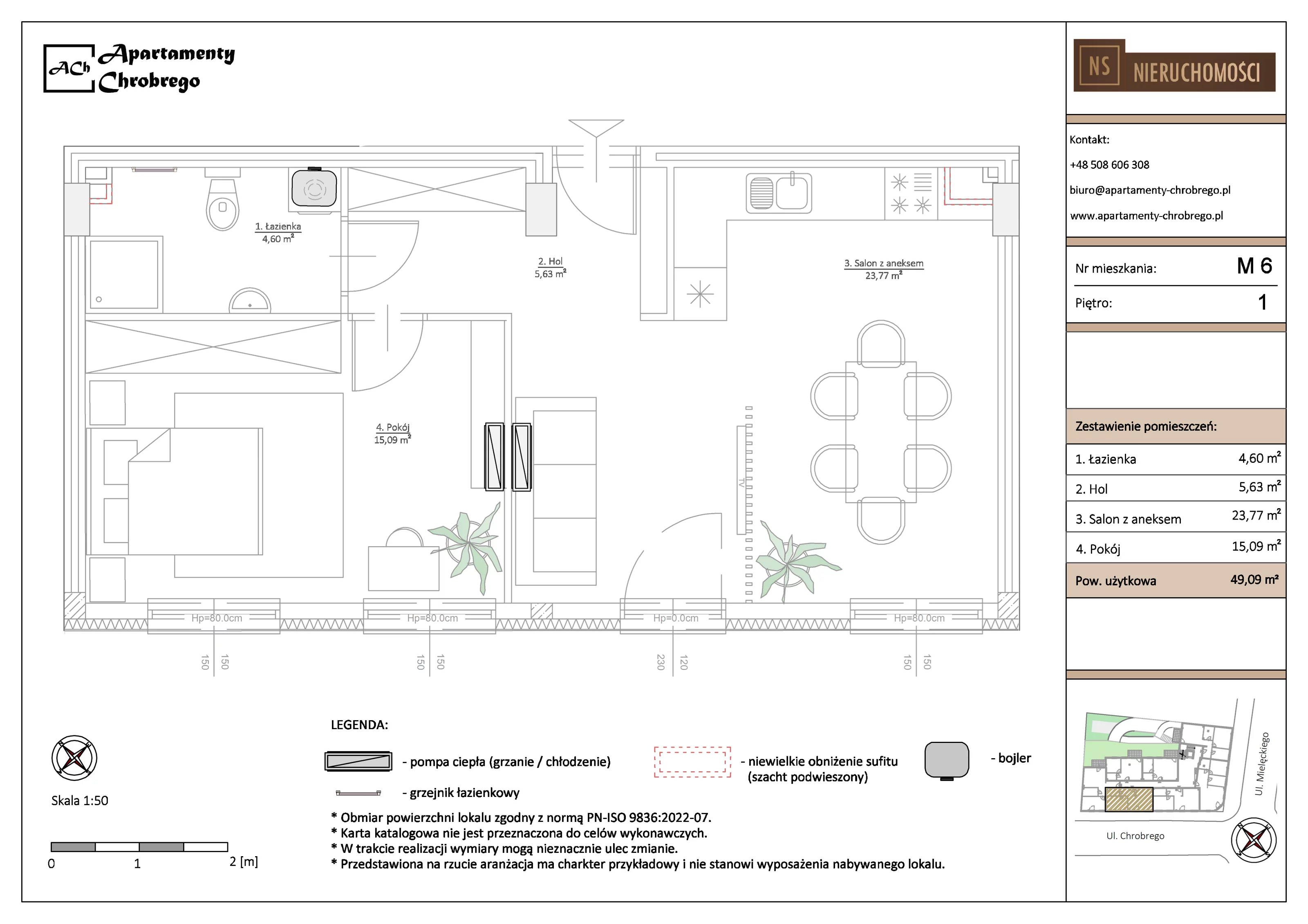 Apartament 49,09 m², piętro 1, oferta nr M6, Apartamenty Chrobrego, Chorzów, Centrum, ul. Mielęckiego 22