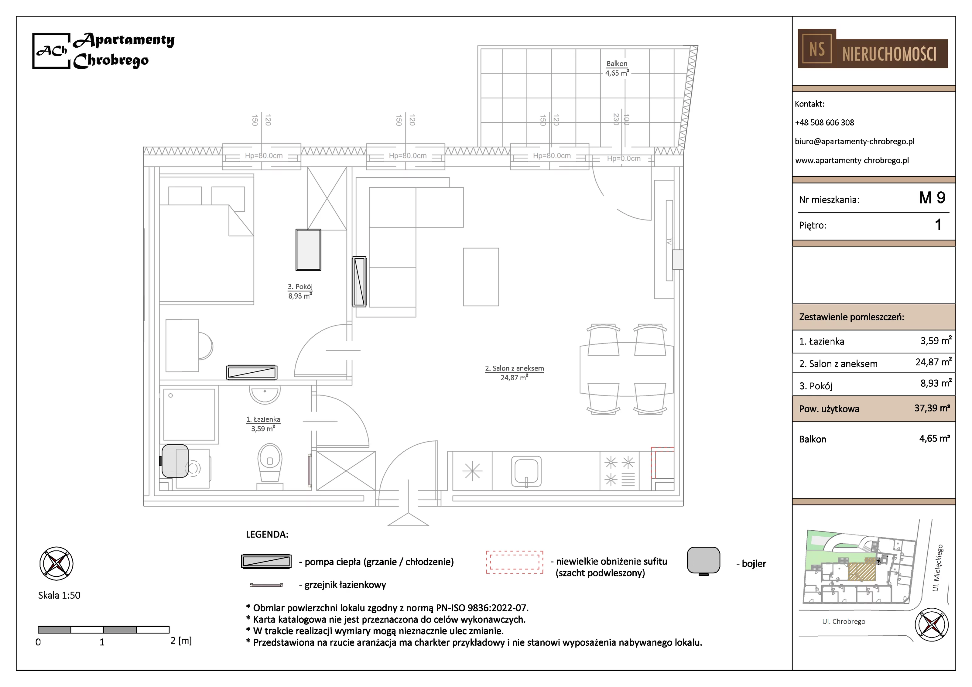 Apartament 37,39 m², piętro 1, oferta nr M9, Apartamenty Chrobrego, Chorzów, Centrum, ul. Mielęckiego 22