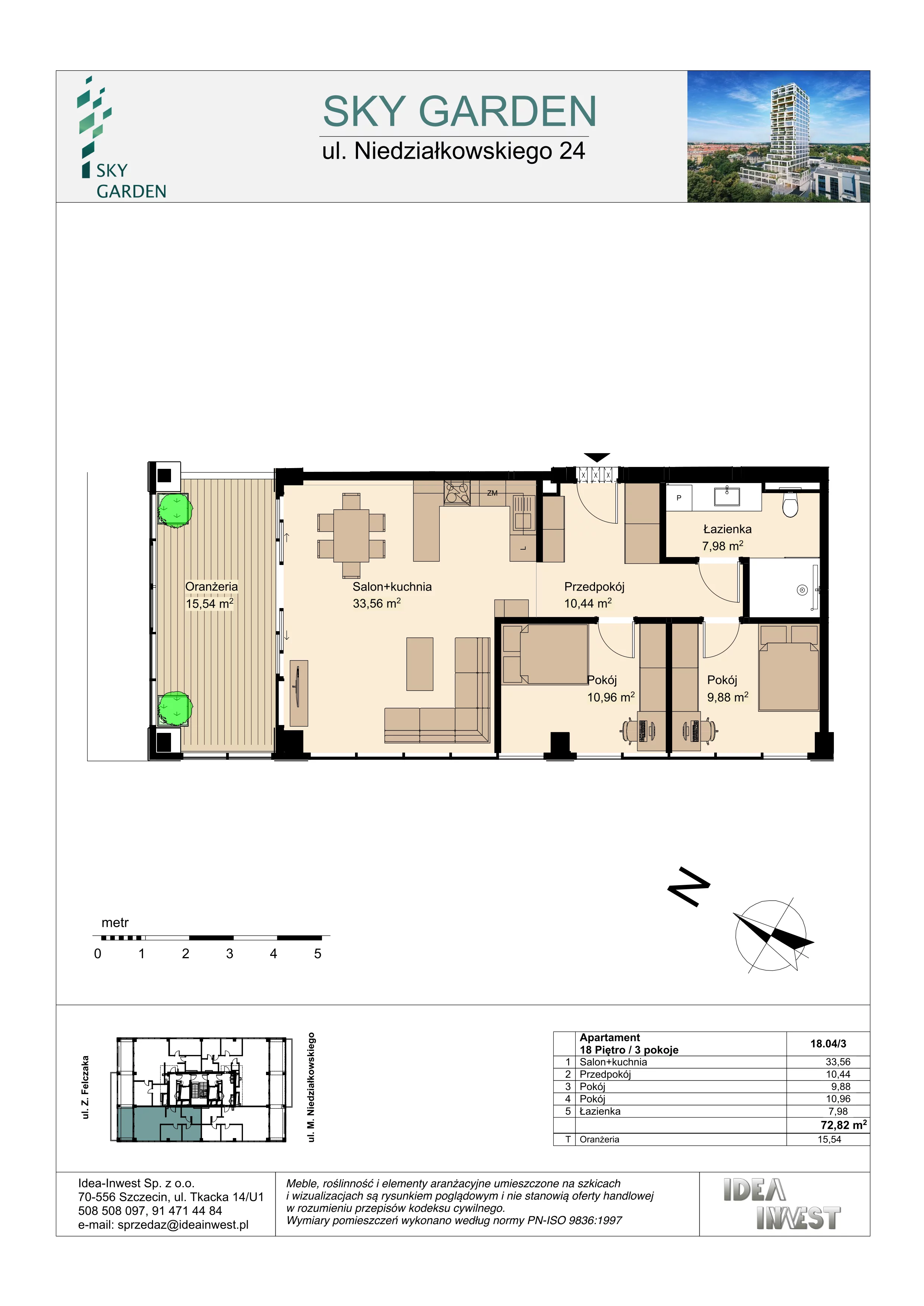 3 pokoje, mieszkanie 72,82 m², piętro 18, oferta nr 18.04/3, Sky Garden, Szczecin, Śródmieście, ul. Niedziałkowskiego 24