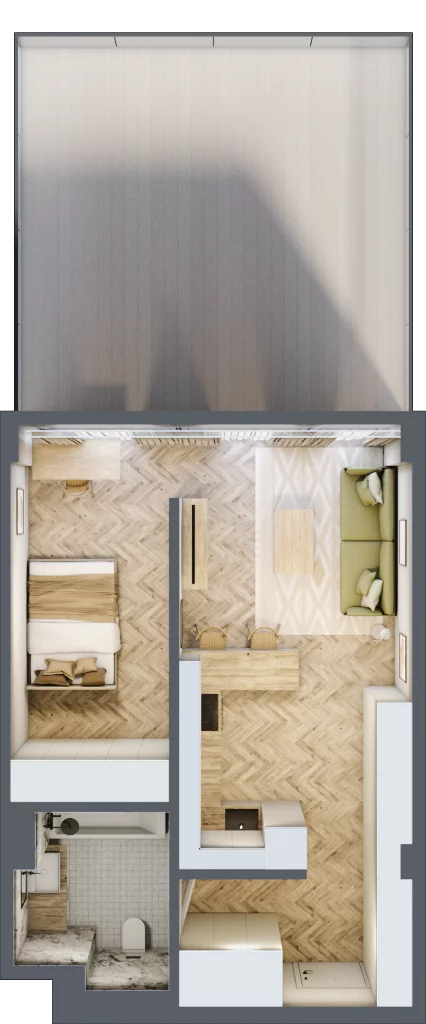 2 pokoje, mieszkanie 45,74 m², piętro 3, oferta nr 3.02/2, Sky Garden, Szczecin, Śródmieście, ul. Niedziałkowskiego 24