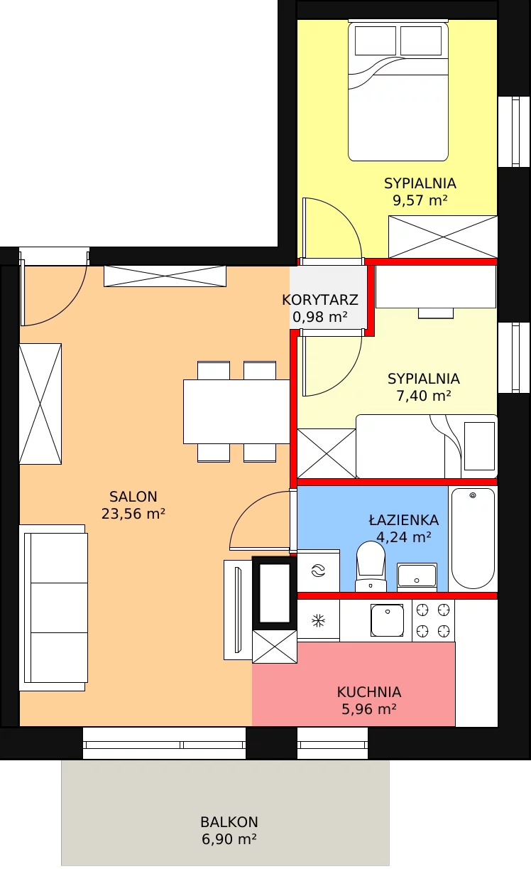 3 pokoje, apartament 52,12 m², piętro 1, oferta nr A5, Rodzinna Malta, Poznań, Warszawskie-Pomet-Maltańskie, Komandoria, ul. Bnińska