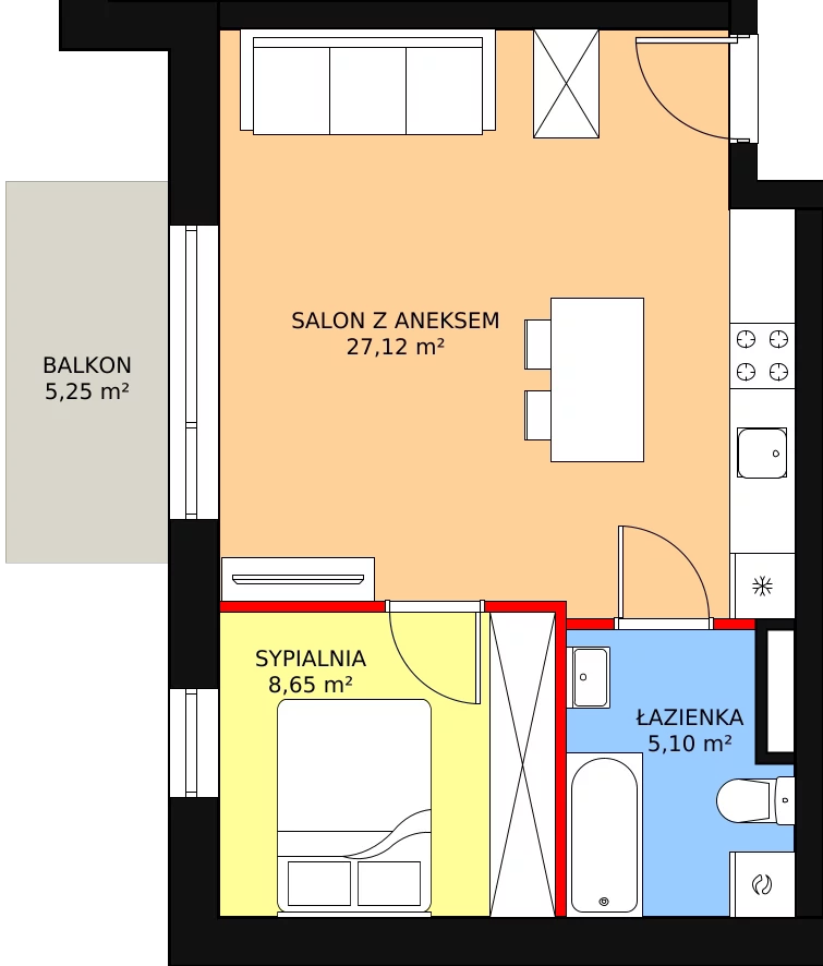 Apartament 40,93 m², piętro 1, oferta nr A6, Rodzinna Malta, Poznań, Warszawskie-Pomet-Maltańskie, Komandoria, ul. Bnińska