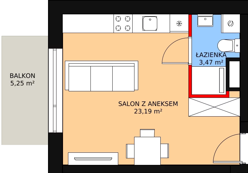 1 pokój, mieszkanie 26,66 m², piętro 1, oferta nr A8, Rodzinna Malta, Poznań, Warszawskie-Pomet-Maltańskie, Komandoria, ul. Bnińska