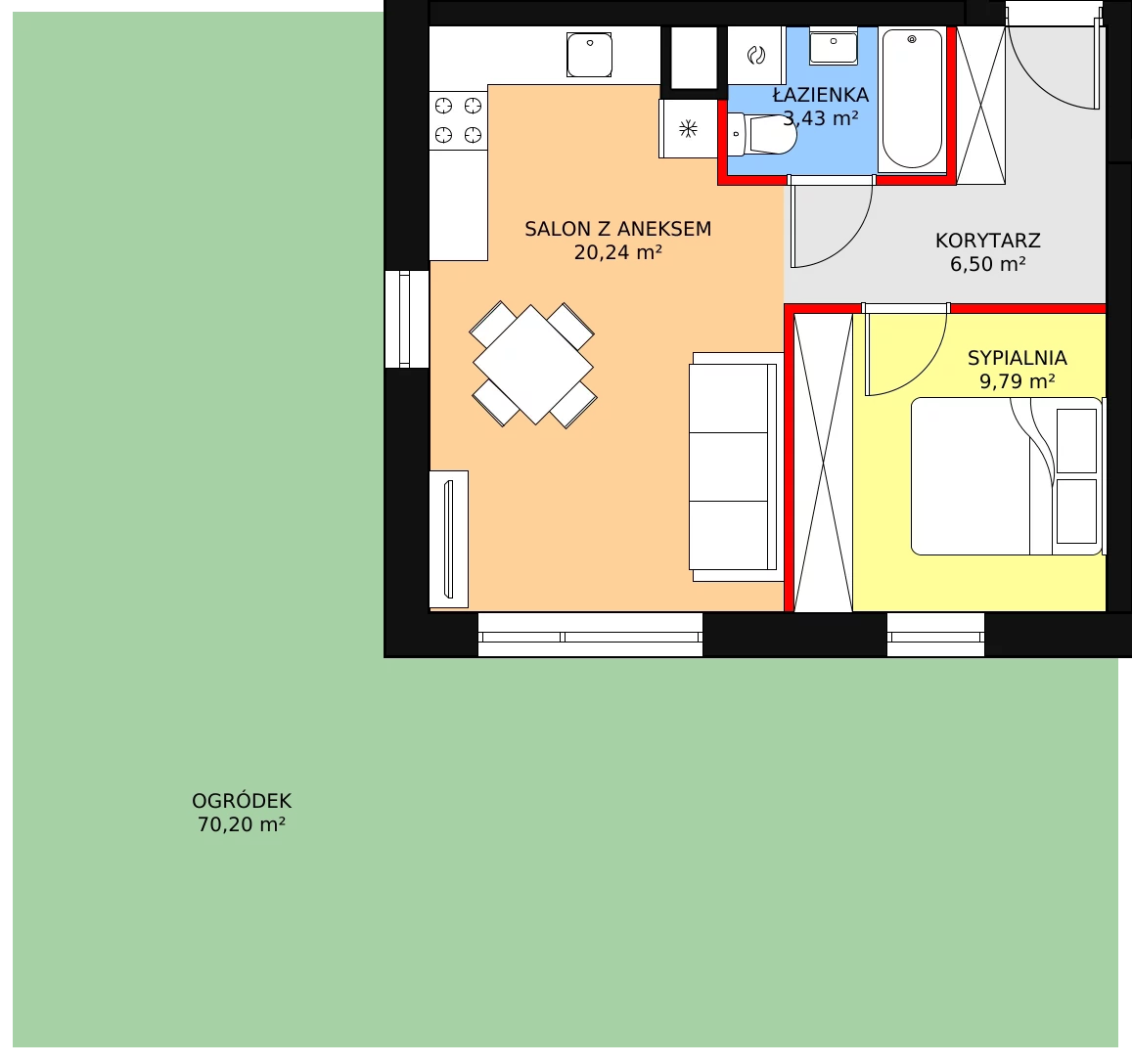 Apartament 39,86 m², parter, oferta nr B2, Rodzinna Malta, Poznań, Warszawskie-Pomet-Maltańskie, Komandoria, ul. Bnińska