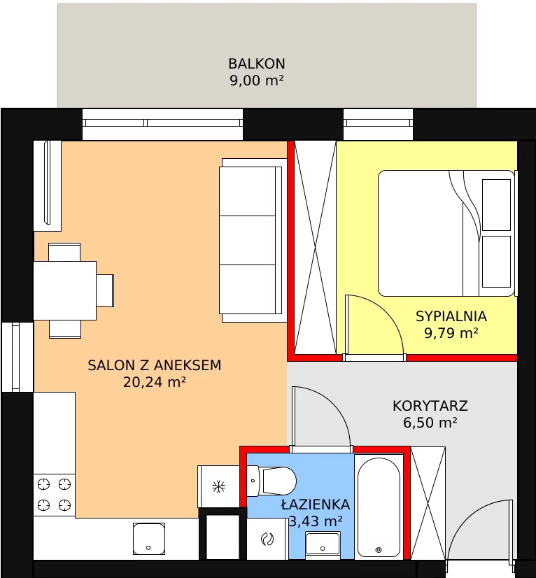 Apartament 39,86 m², piętro 1, oferta nr B9, Rodzinna Malta, Poznań, Warszawskie-Pomet-Maltańskie, Komandoria, ul. Bnińska