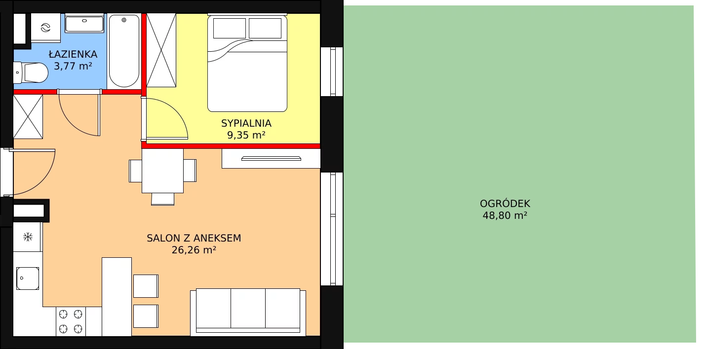 2 pokoje, mieszkanie 39,42 m², parter, oferta nr C2, Rodzinna Malta, Poznań, Warszawskie-Pomet-Maltańskie, Komandoria, ul. Bnińska