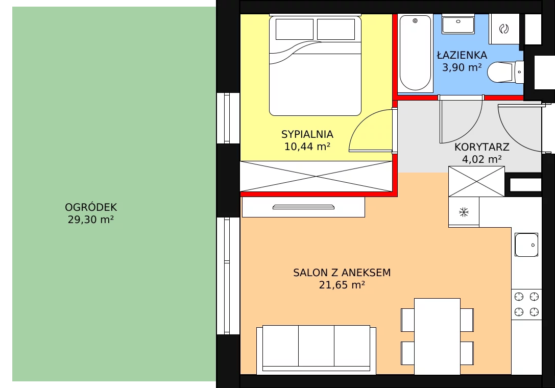 2 pokoje, mieszkanie 39,93 m², parter, oferta nr C5, Rodzinna Malta, Poznań, Warszawskie-Pomet-Maltańskie, Komandoria, ul. Bnińska