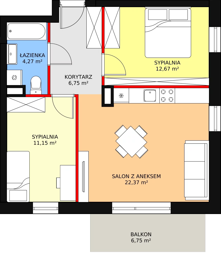 3 pokoje, apartament 57,00 m², piętro 1, oferta nr C7, Rodzinna Malta, Poznań, Warszawskie-Pomet-Maltańskie, Komandoria, ul. Bnińska