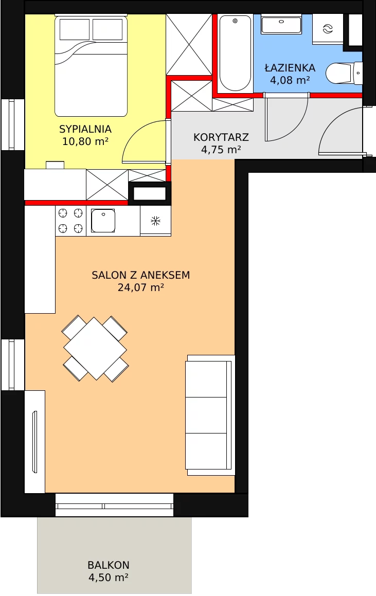 Apartament 43,64 m², piętro 1, oferta nr C9, Rodzinna Malta, Poznań, Warszawskie-Pomet-Maltańskie, Komandoria, ul. Bnińska