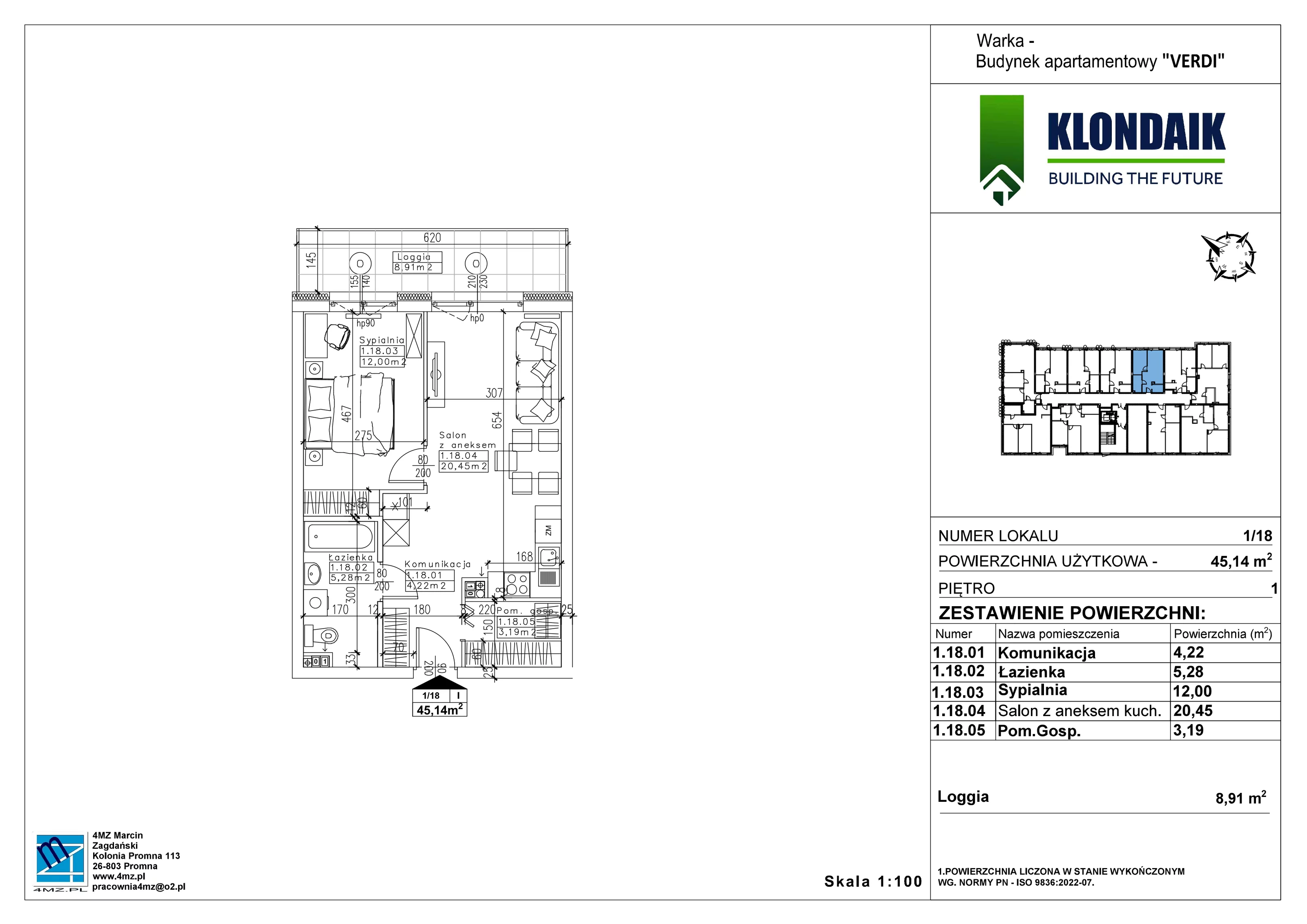 Mieszkanie 45,14 m², piętro 1, oferta nr A/1/18, Verdi, Warka, ul. Armii Krajowej