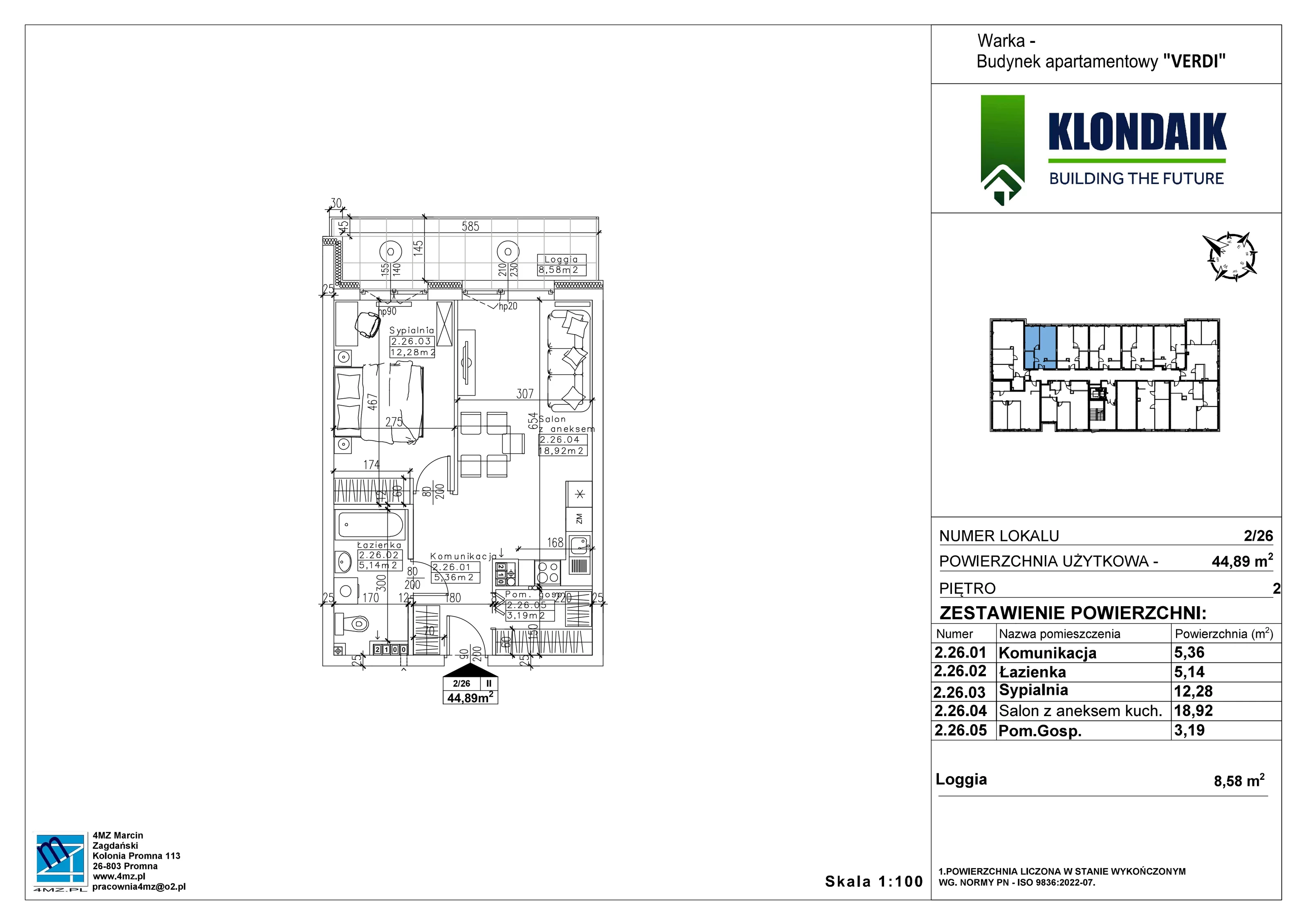 Mieszkanie 44,89 m², piętro 2, oferta nr A/2/26, Verdi, Warka, ul. Armii Krajowej