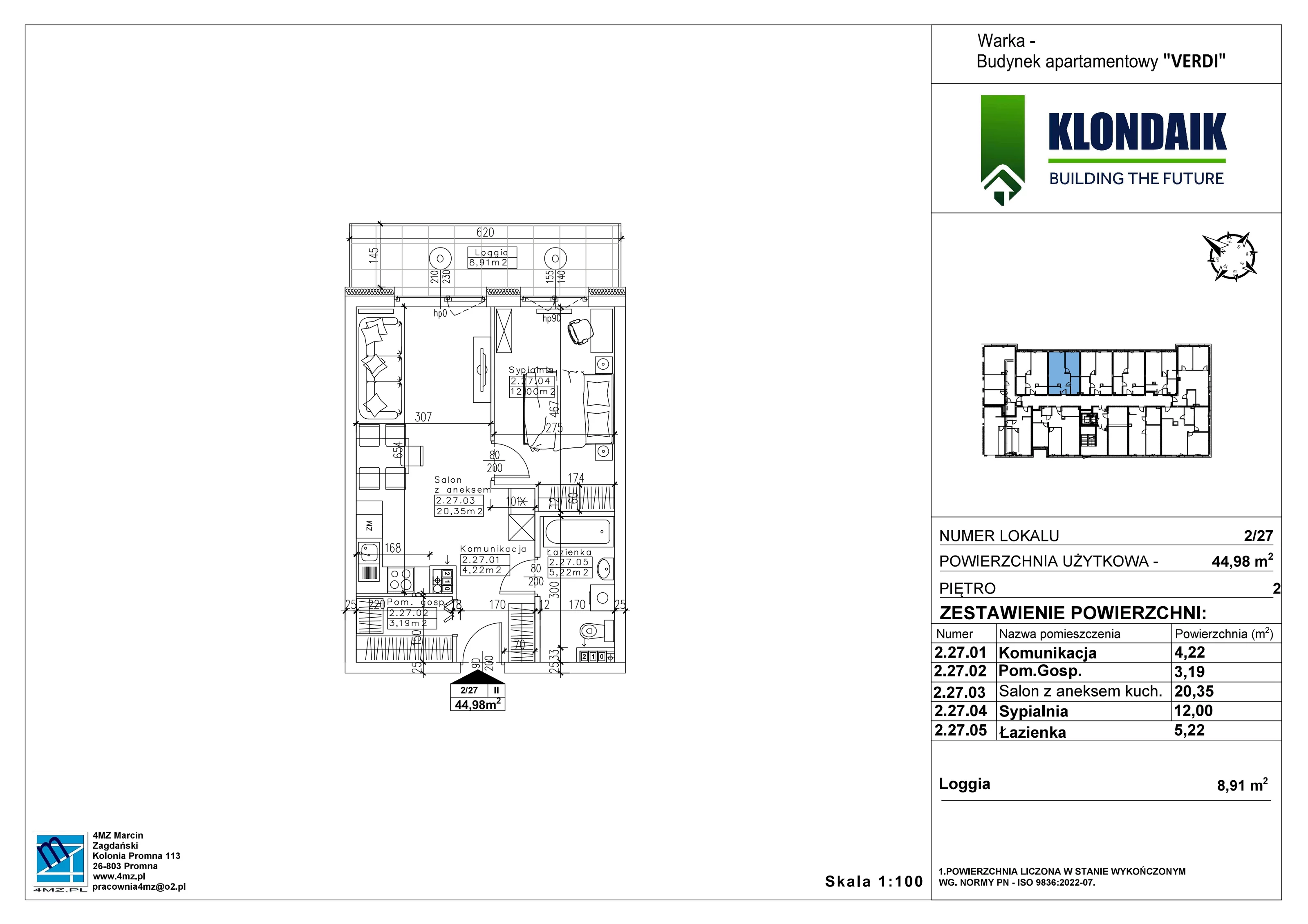 Mieszkanie 44,98 m², piętro 2, oferta nr A/2/27, Verdi, Warka, ul. Armii Krajowej