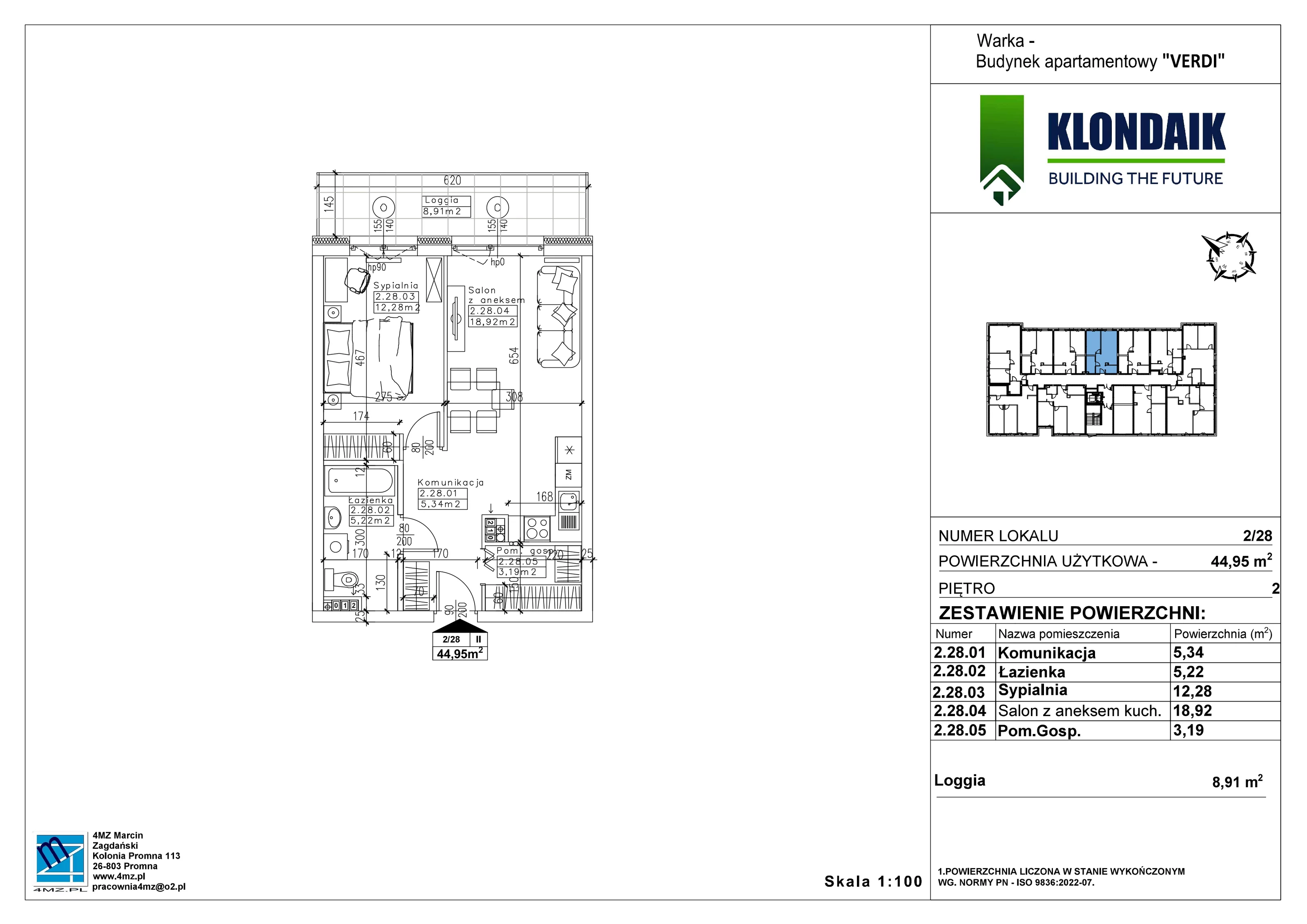 Mieszkanie 44,95 m², piętro 2, oferta nr A/2/28, Verdi, Warka, ul. Armii Krajowej