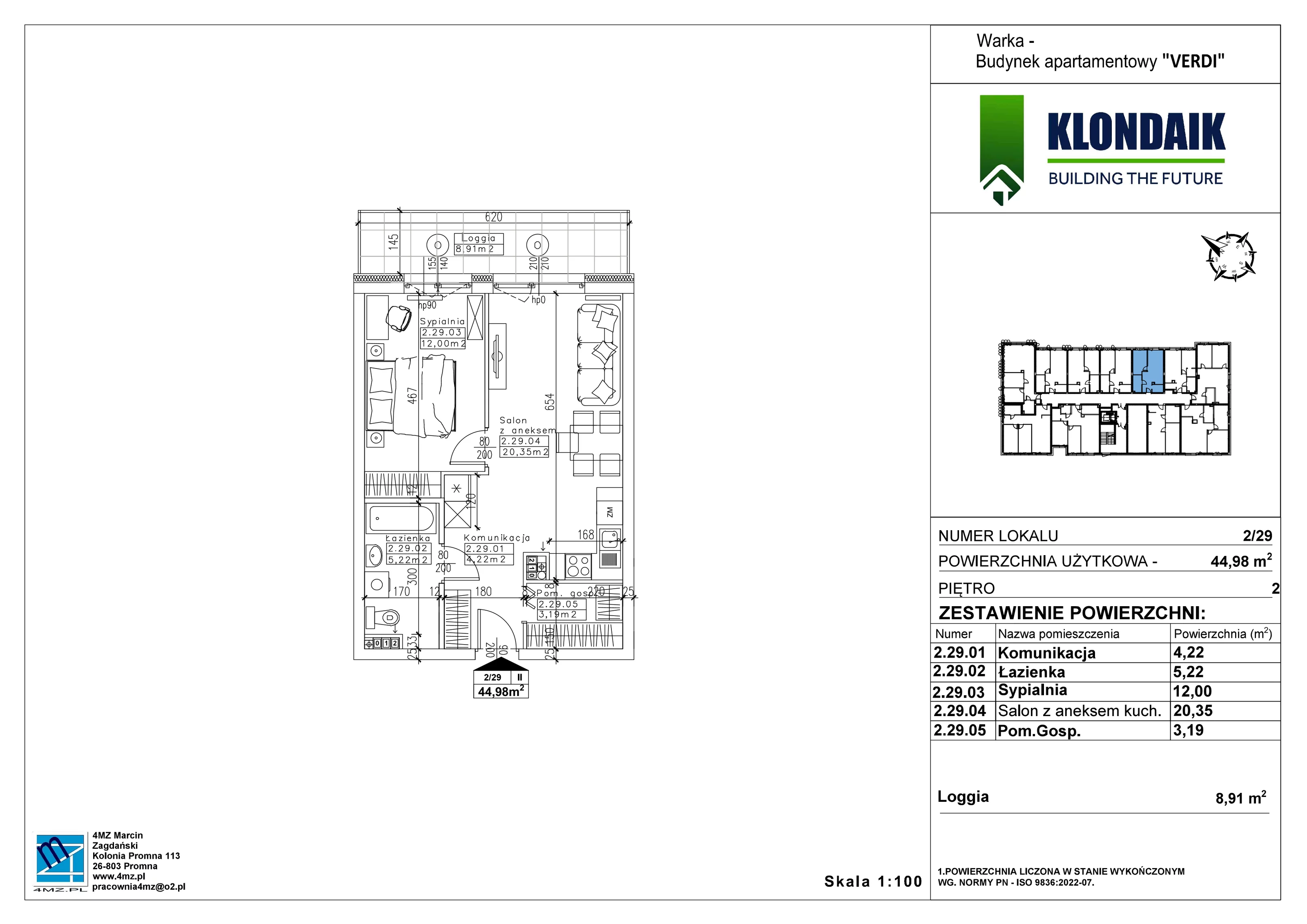 Mieszkanie 44,98 m², piętro 2, oferta nr A/2/29, Verdi, Warka, ul. Armii Krajowej