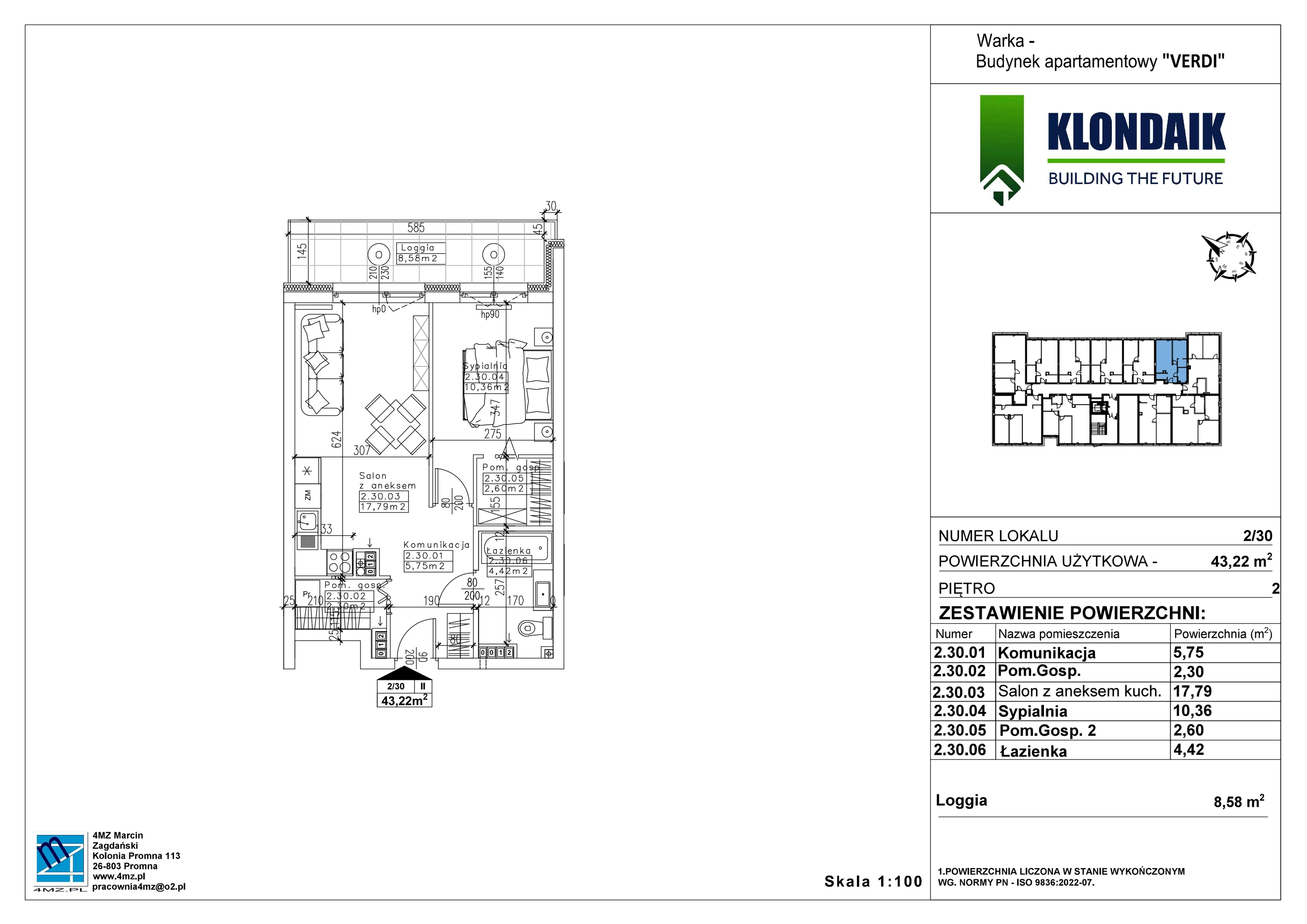 Mieszkanie 43,22 m², piętro 2, oferta nr A/2/30, Verdi, Warka, ul. Armii Krajowej