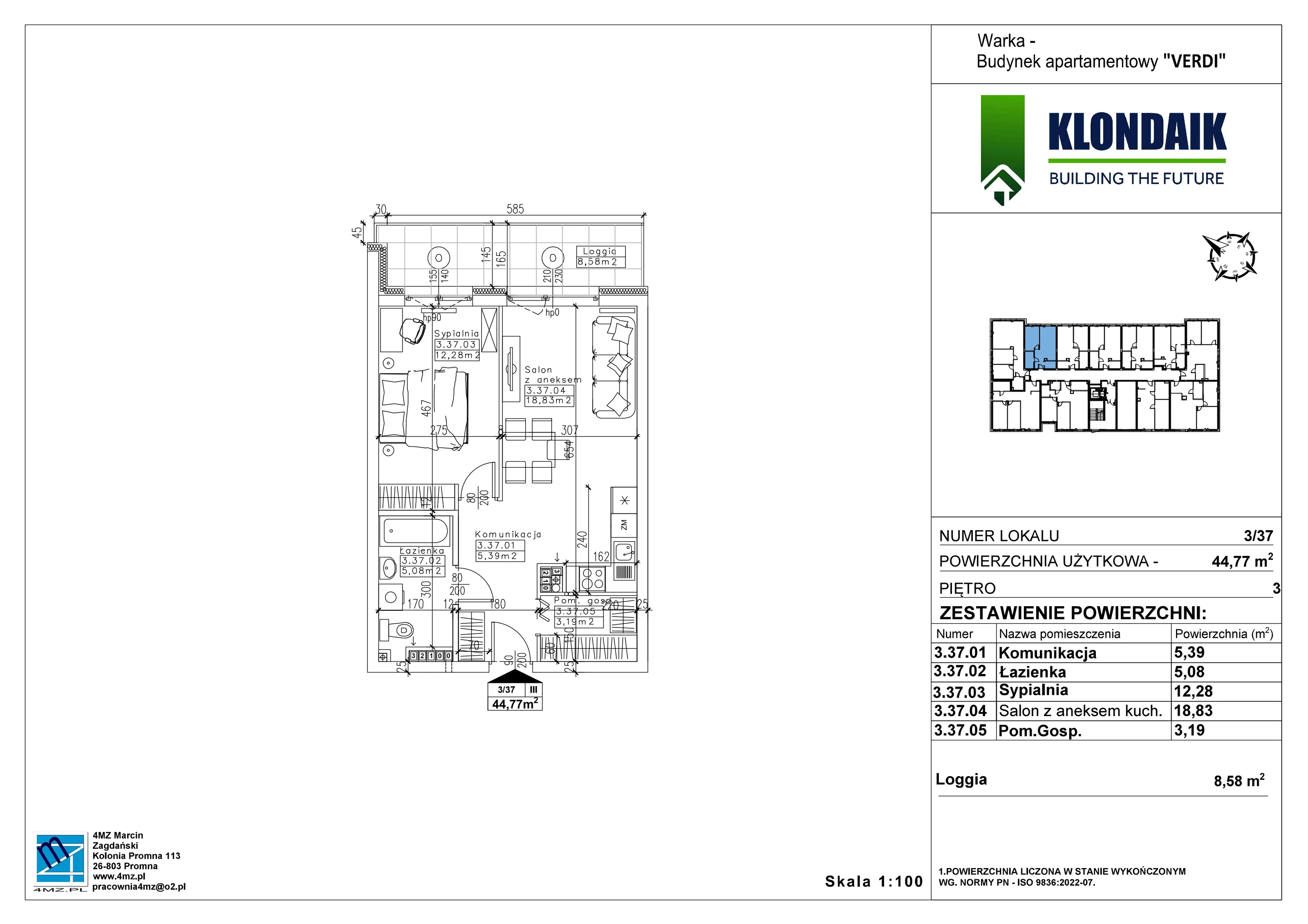 Mieszkanie 44,77 m², piętro 3, oferta nr A/3/37, Verdi, Warka, ul. Armii Krajowej