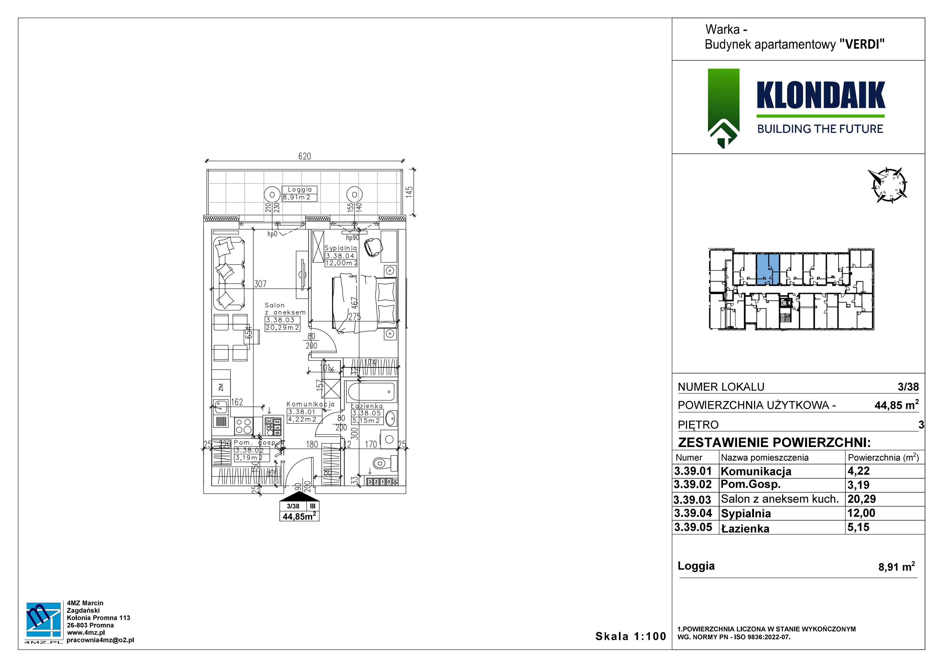 Mieszkanie 44,85 m², piętro 3, oferta nr A/3/38, Verdi, Warka, ul. Armii Krajowej