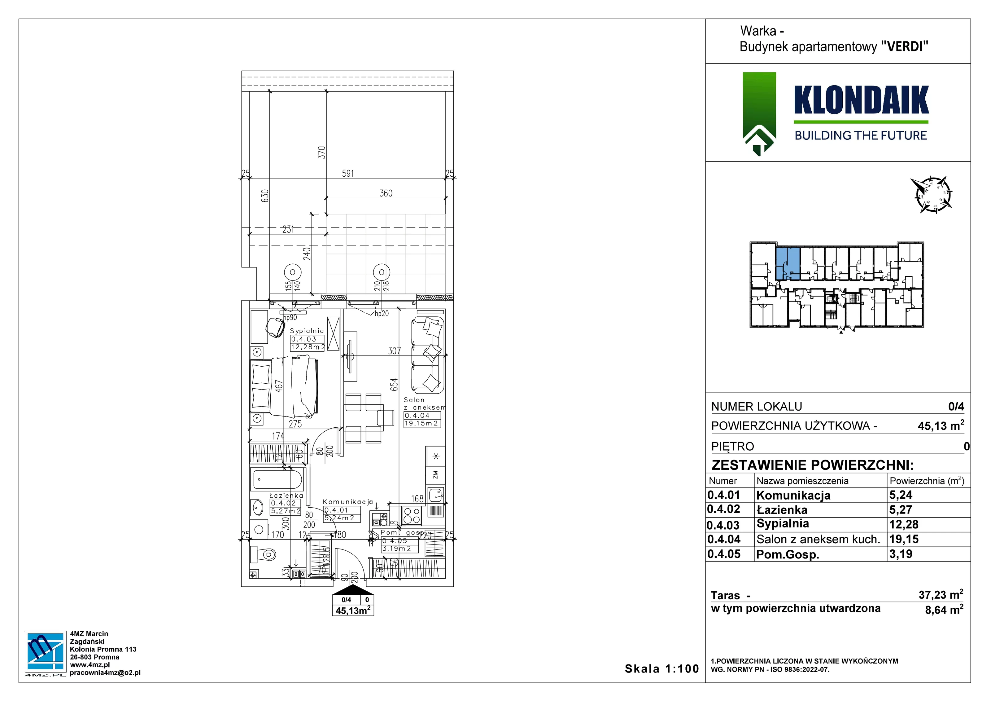 Mieszkanie 45,13 m², parter, oferta nr A/0/4, Verdi, Warka, ul. Armii Krajowej